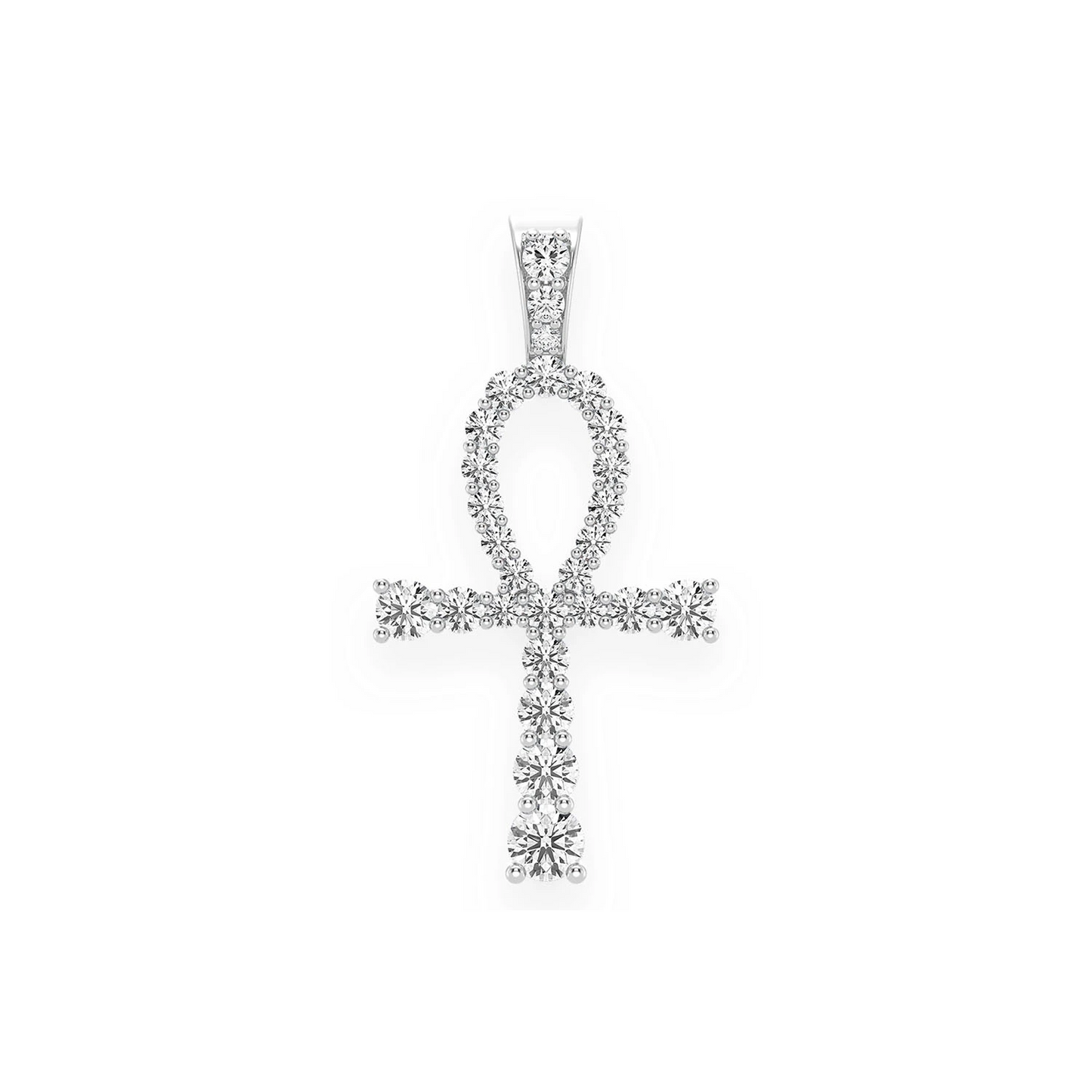 Graduated Ankh Diamond Pendant in 14K white gold, front view