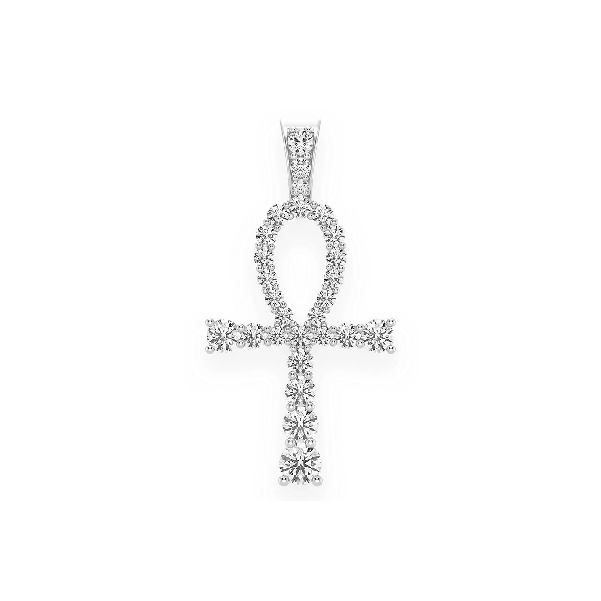 Graduated Ankh Diamond Pendant in 14K white gold, front view