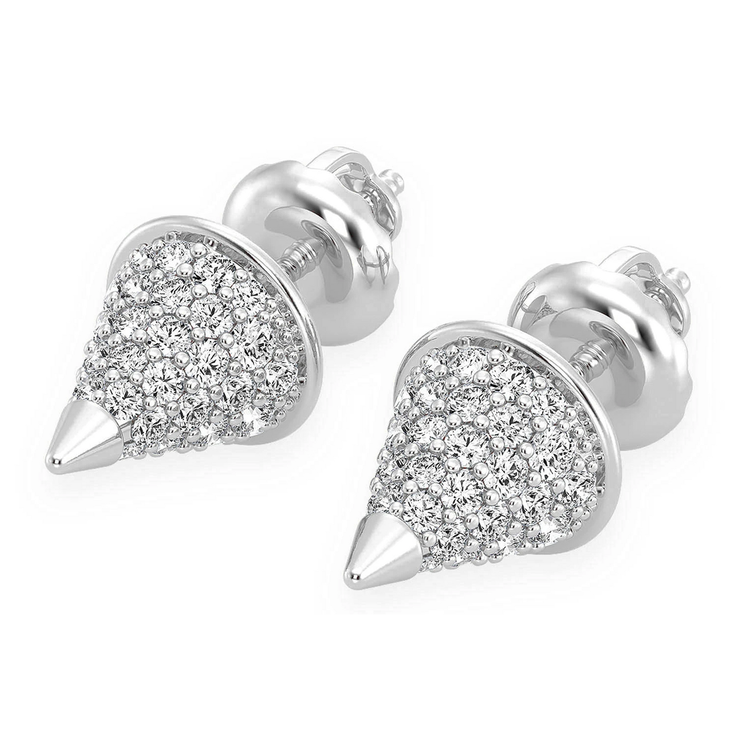 Bullet Point Diamond Studs in 14K white gold, front view