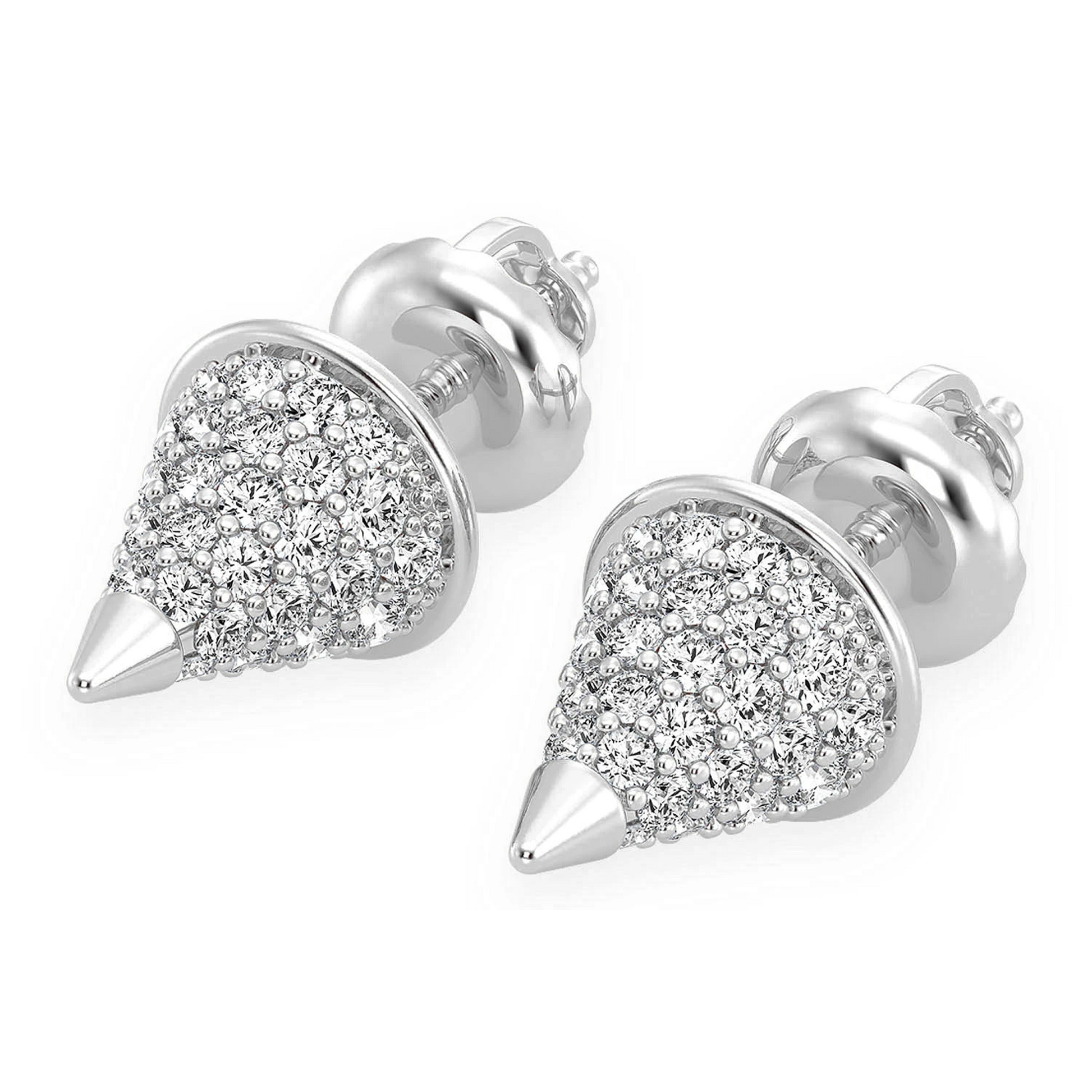 Bullet Point Diamond Studs in 14K white gold, front view