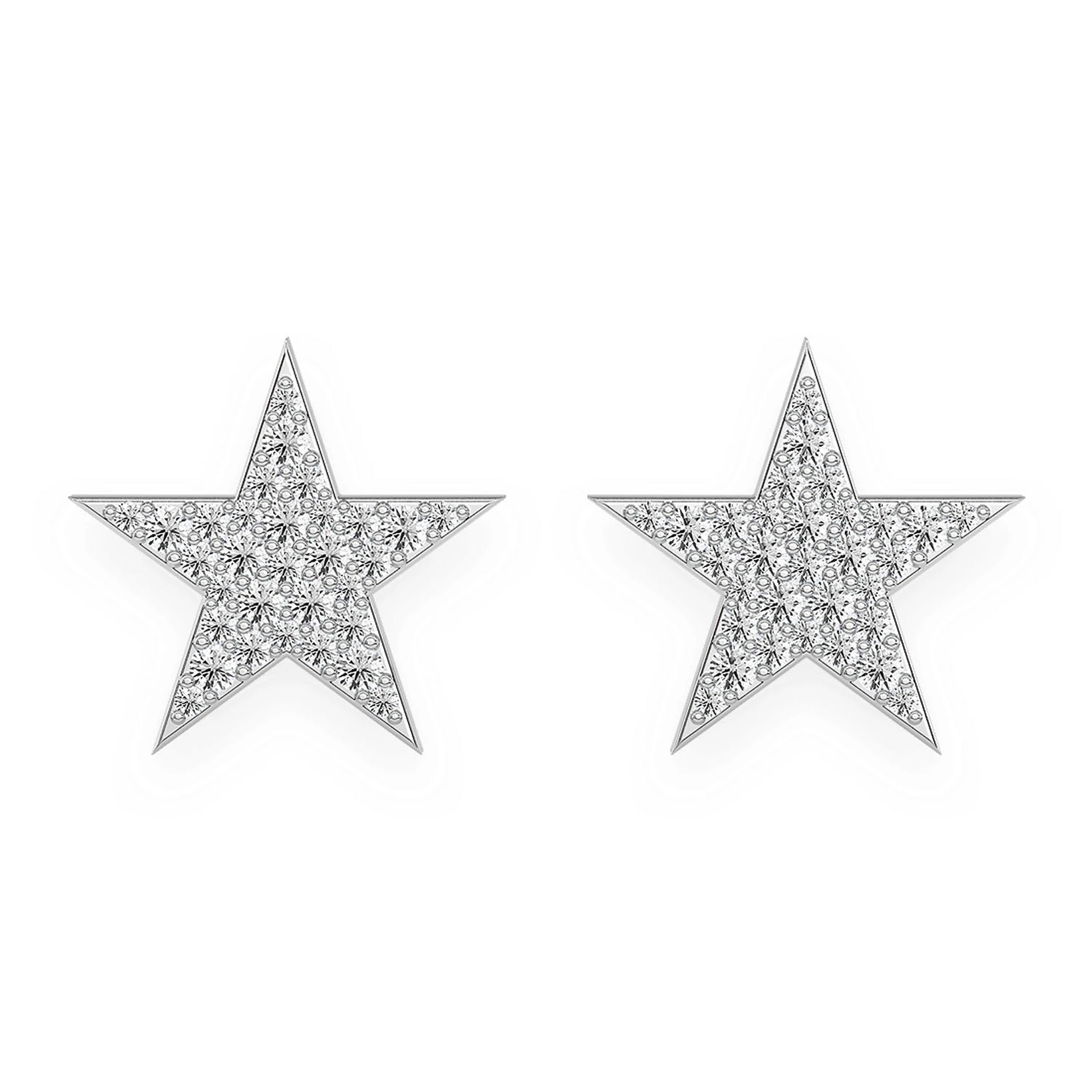 Five Point Star Diamond Stud Earrings in 14K white gold, front view