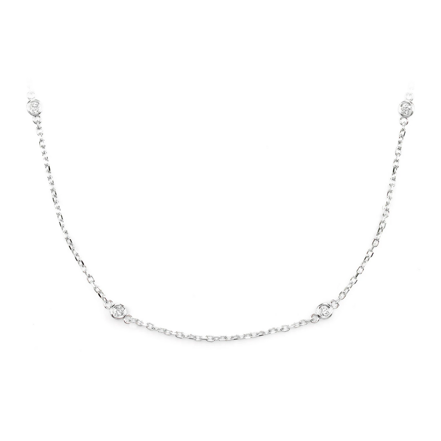 Ten Bezel Diamond Station Necklace in 14K white gold, front view