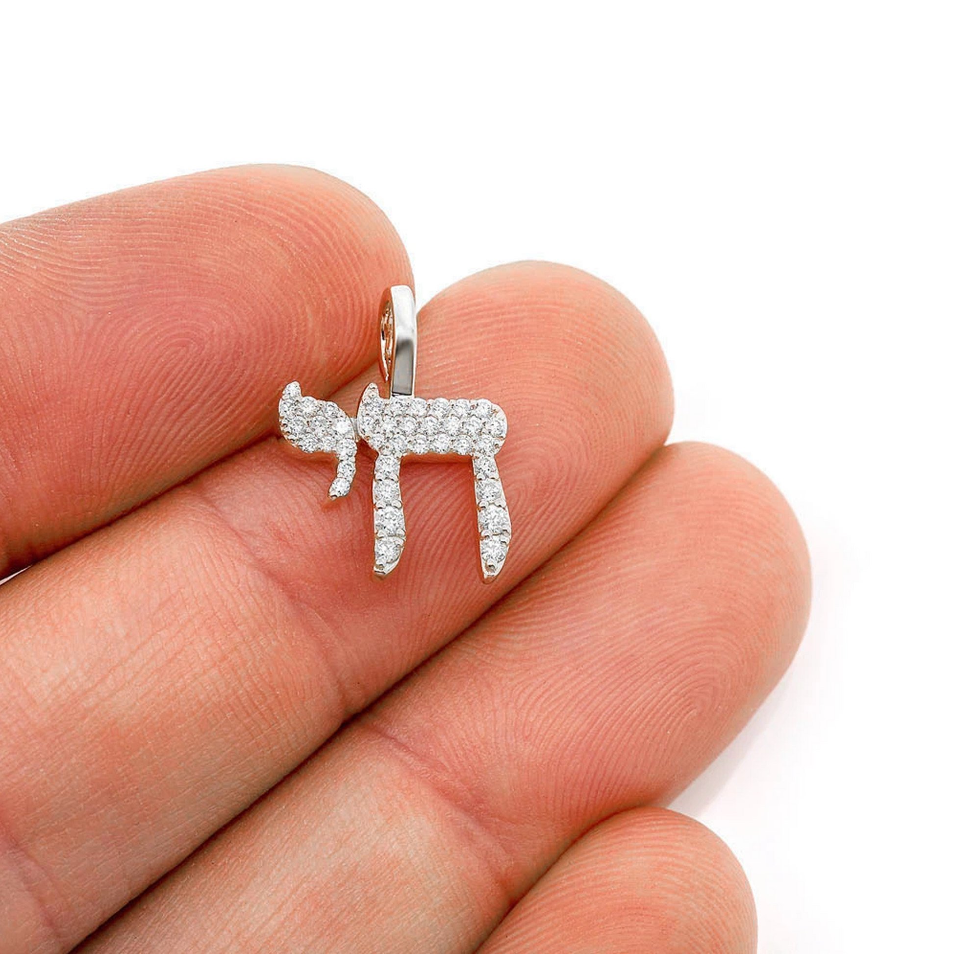 Chai Hebrew Pendant in 14K white gold, angled view