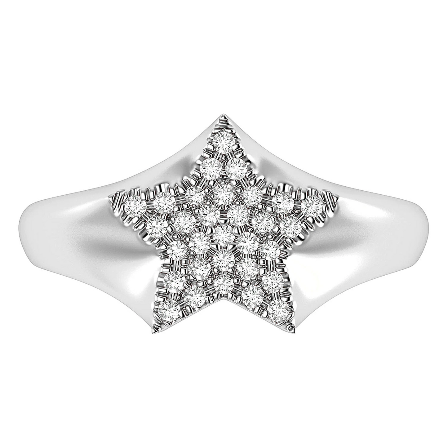 Star Signet Diamond Ring in 14K white gold, front view