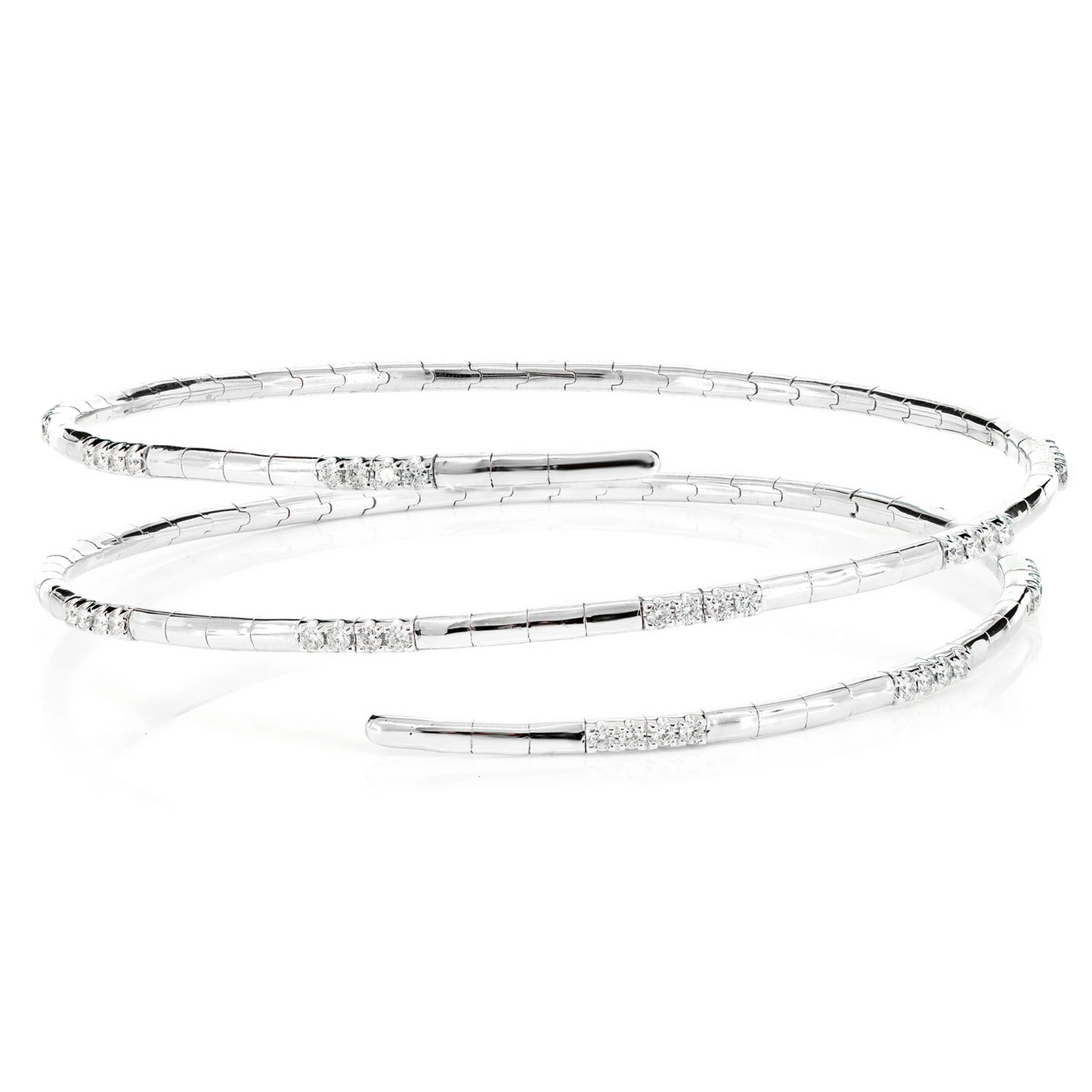 Wrap Diamond Flex Bangle Bracelet in 14K white gold, front view