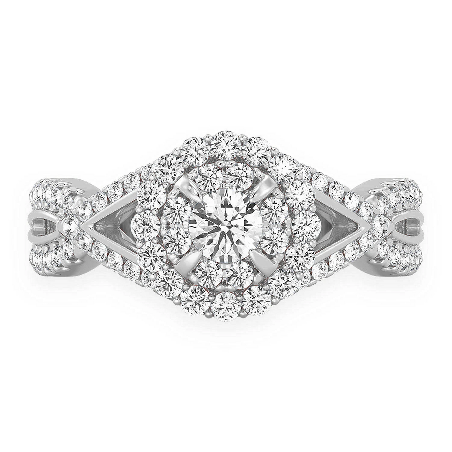Double Band Halo Diamond Ring in 14K white gold, front view
