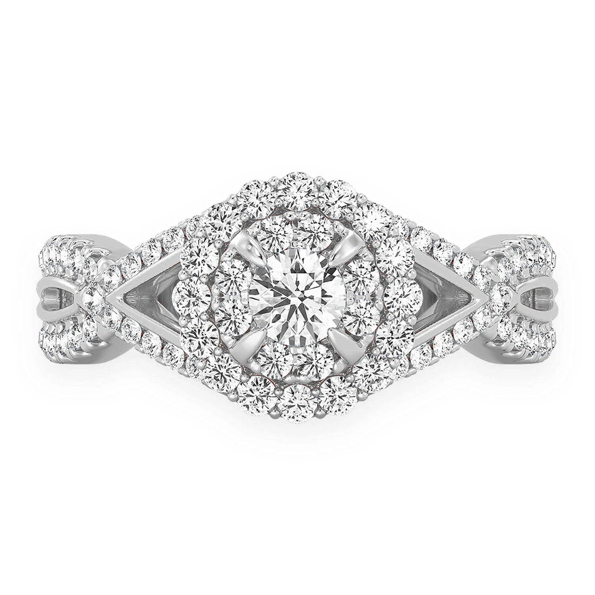 Double Band Halo Diamond Ring in 14K white gold, front view