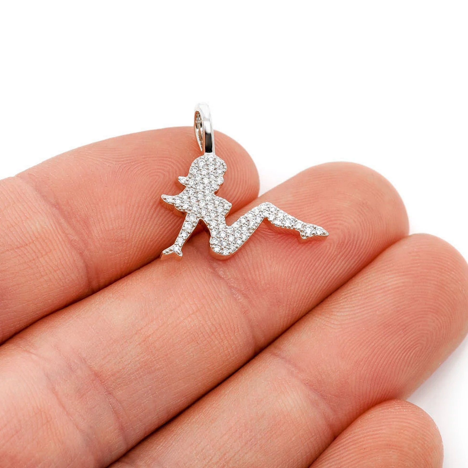 Girl Silhouette Diamond Pendant in 14K white gold, angled view