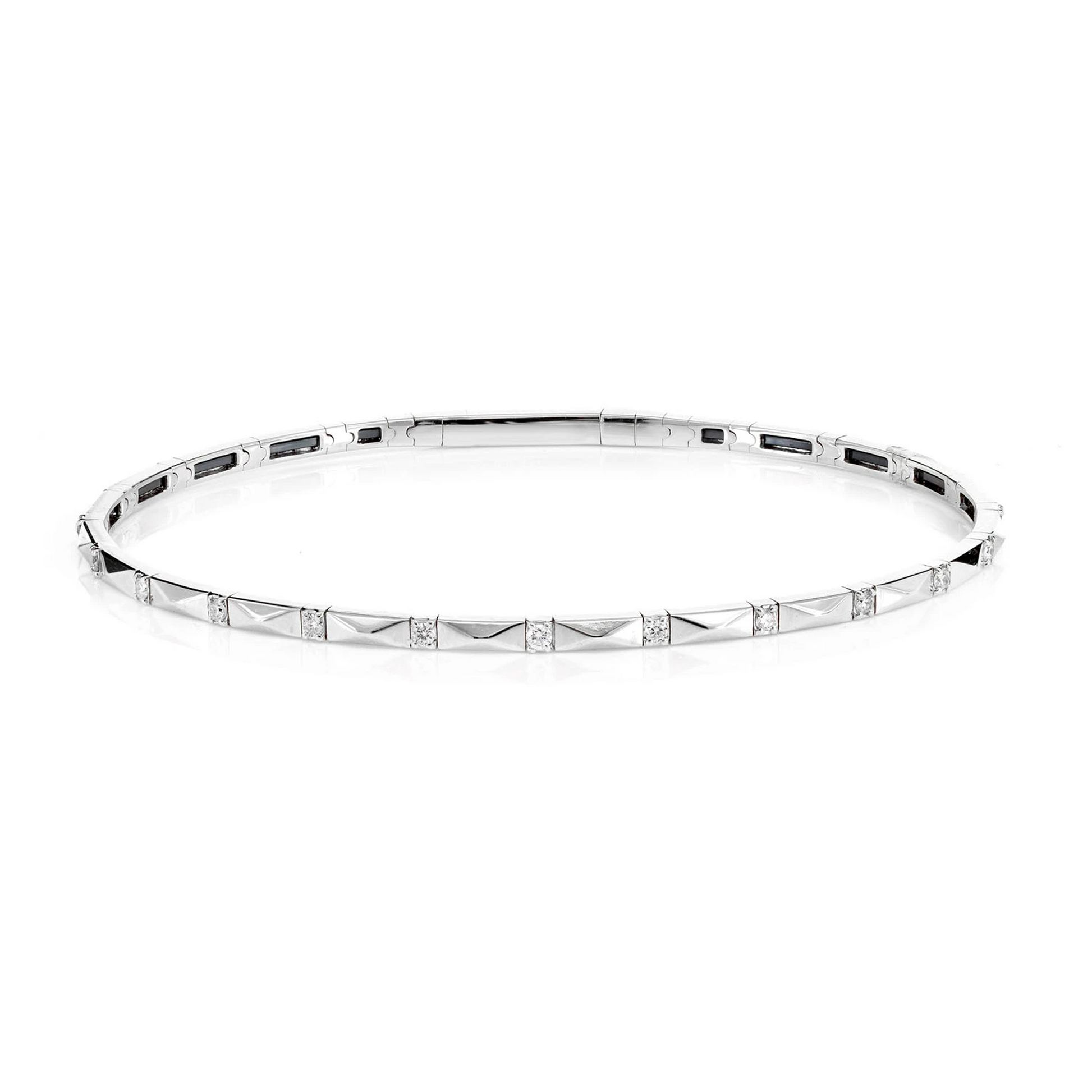 Pointed Rectangle Diamond Flex Bangle Bracelet in 14K white gold, front view