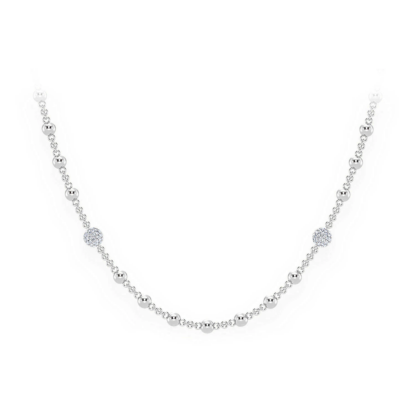 Diamond Bead Rosary Necklace in 14K white gold, front view