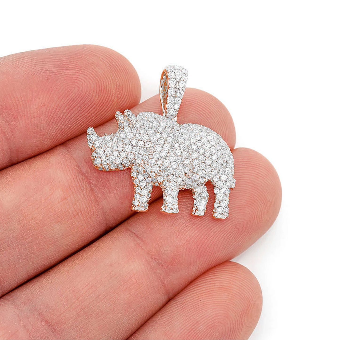 Rhino Diamond Pendant in 14K white gold, angled view