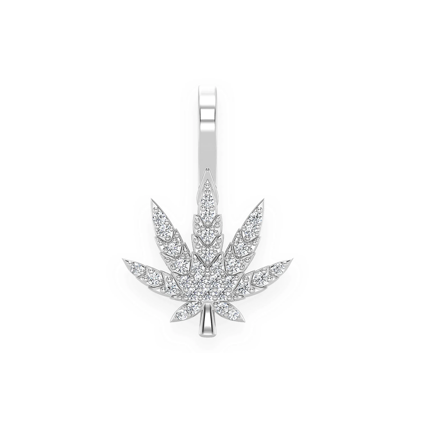 Cannabis Leaf Diamond Pendant in 14K white gold, Signature | 0.15ctw, front view