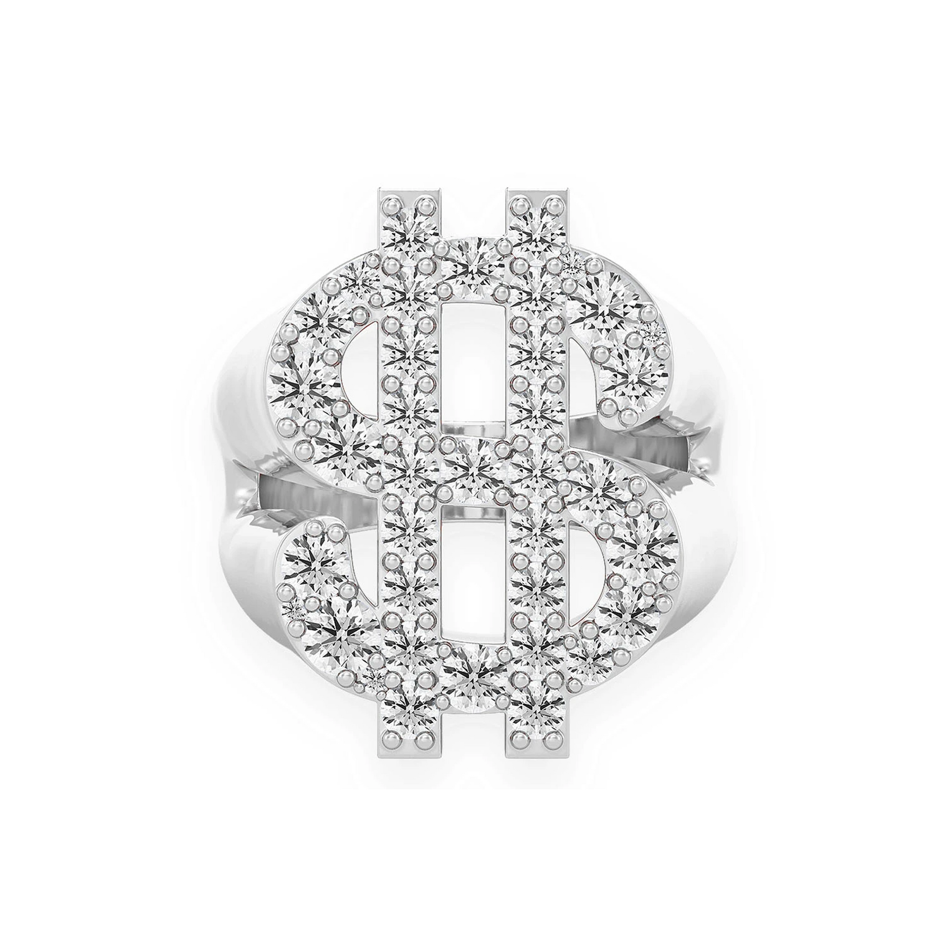 Dollar Sign Signet Ring in 14K white gold, front view