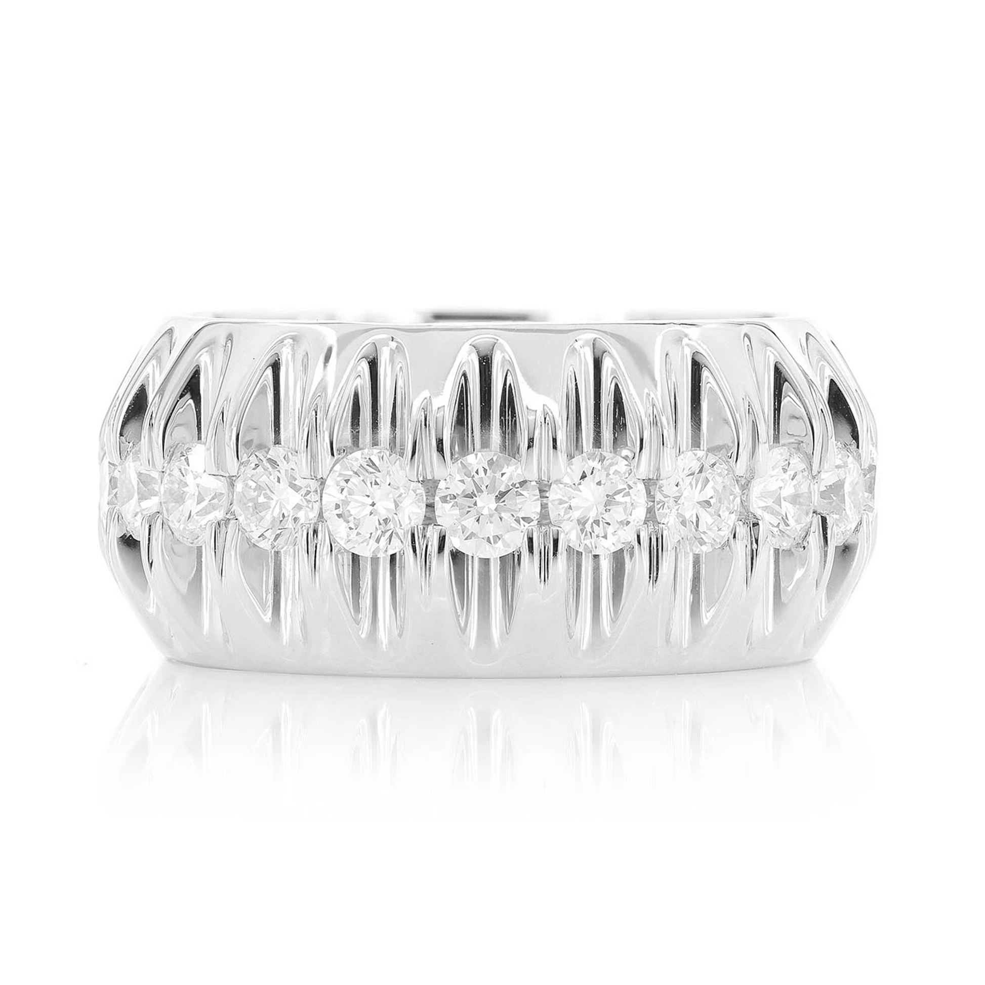 Stone Pyramid Set Ring in 14K white gold, front view