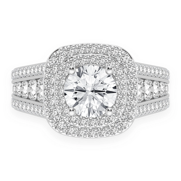 Fancy Three Row Double Halo Diamond Ring