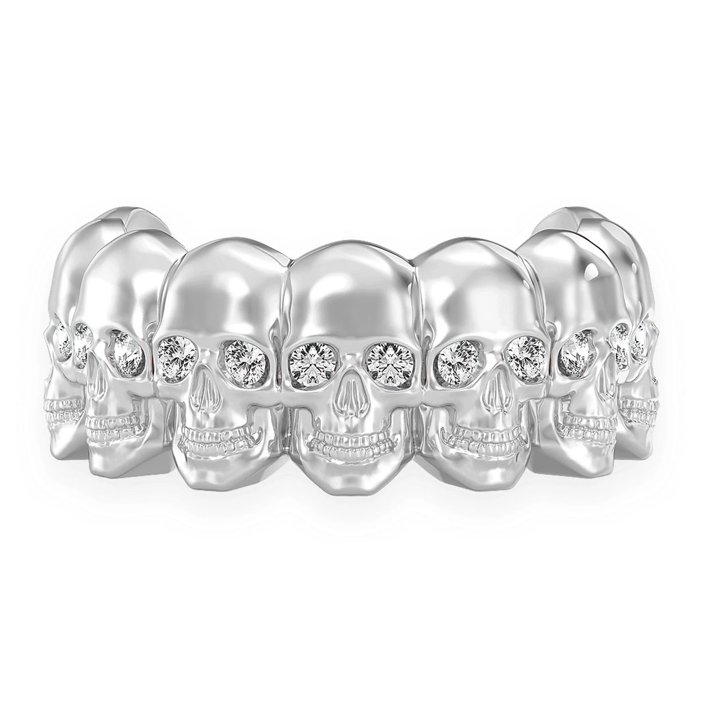 Nine Skull Diamond Ring in 14K white gold, front view