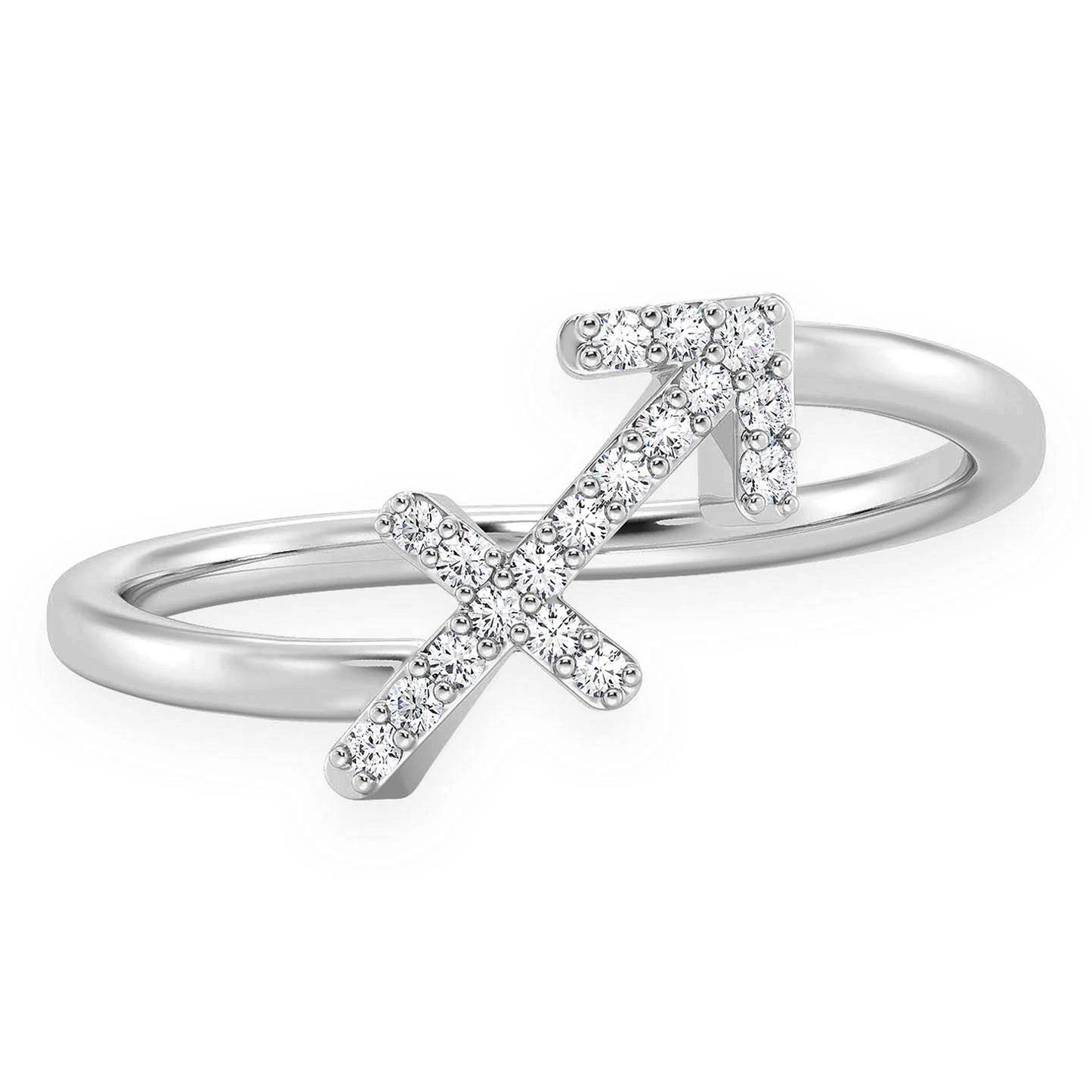 Zodiac Diamond Ring in 14K white gold, Sigittarius design, front view