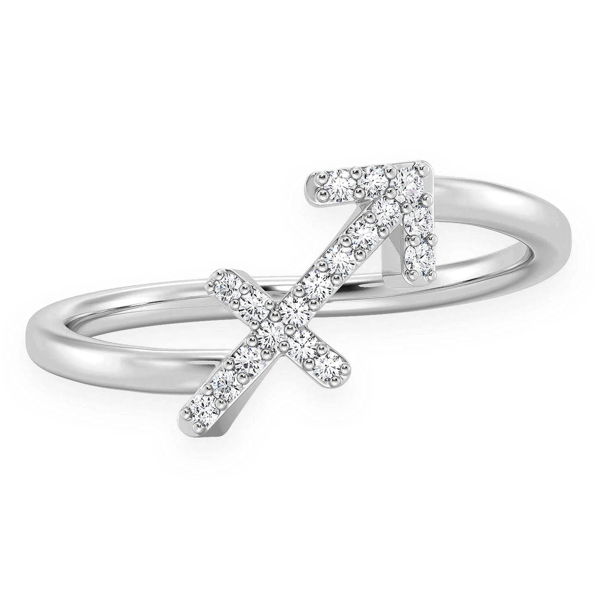 Zodiac Diamond Ring in 14K white gold, Sigittarius design, front view