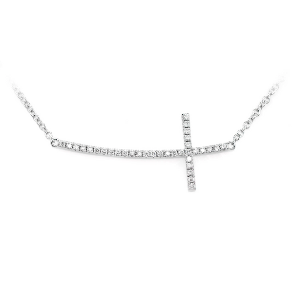 Curved Sideways Diamond Cross Necklace