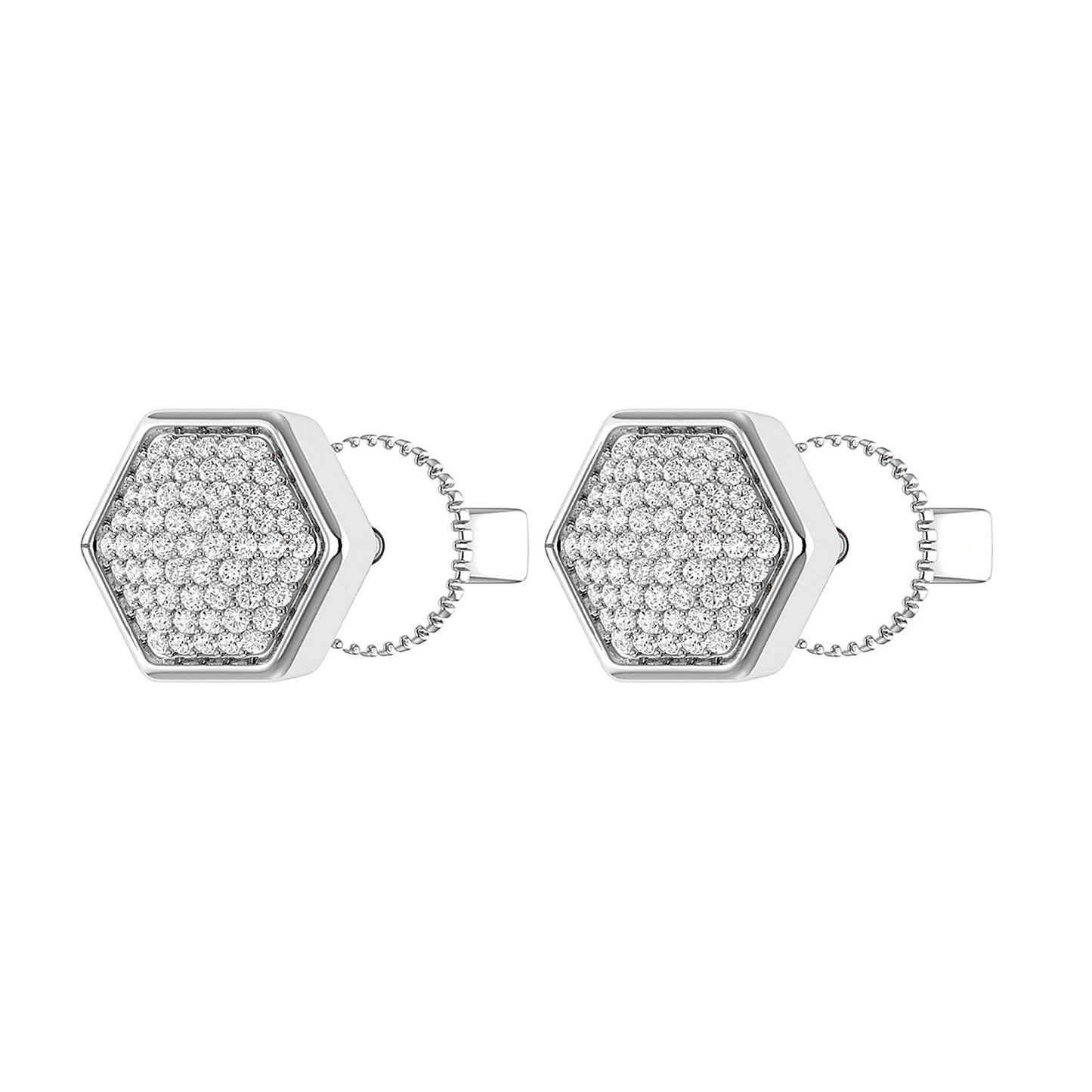 Hexagon Cluster Diamond Stud Earrings in 14K white gold, angled view