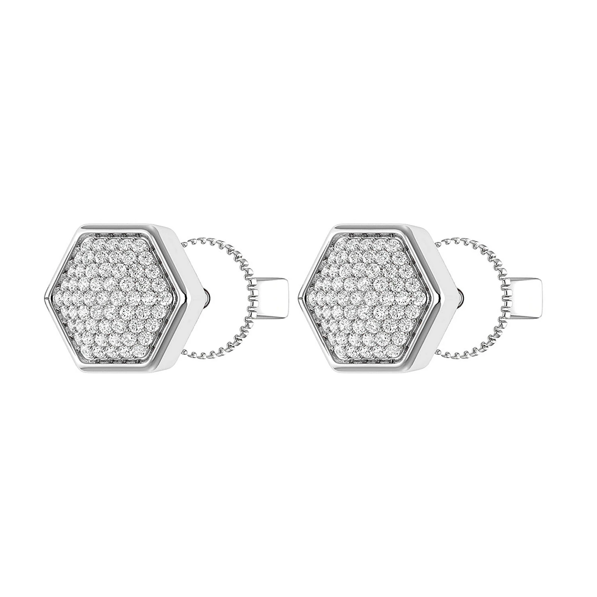 Hexagon Cluster Diamond Stud Earrings in 14K white gold, angled view