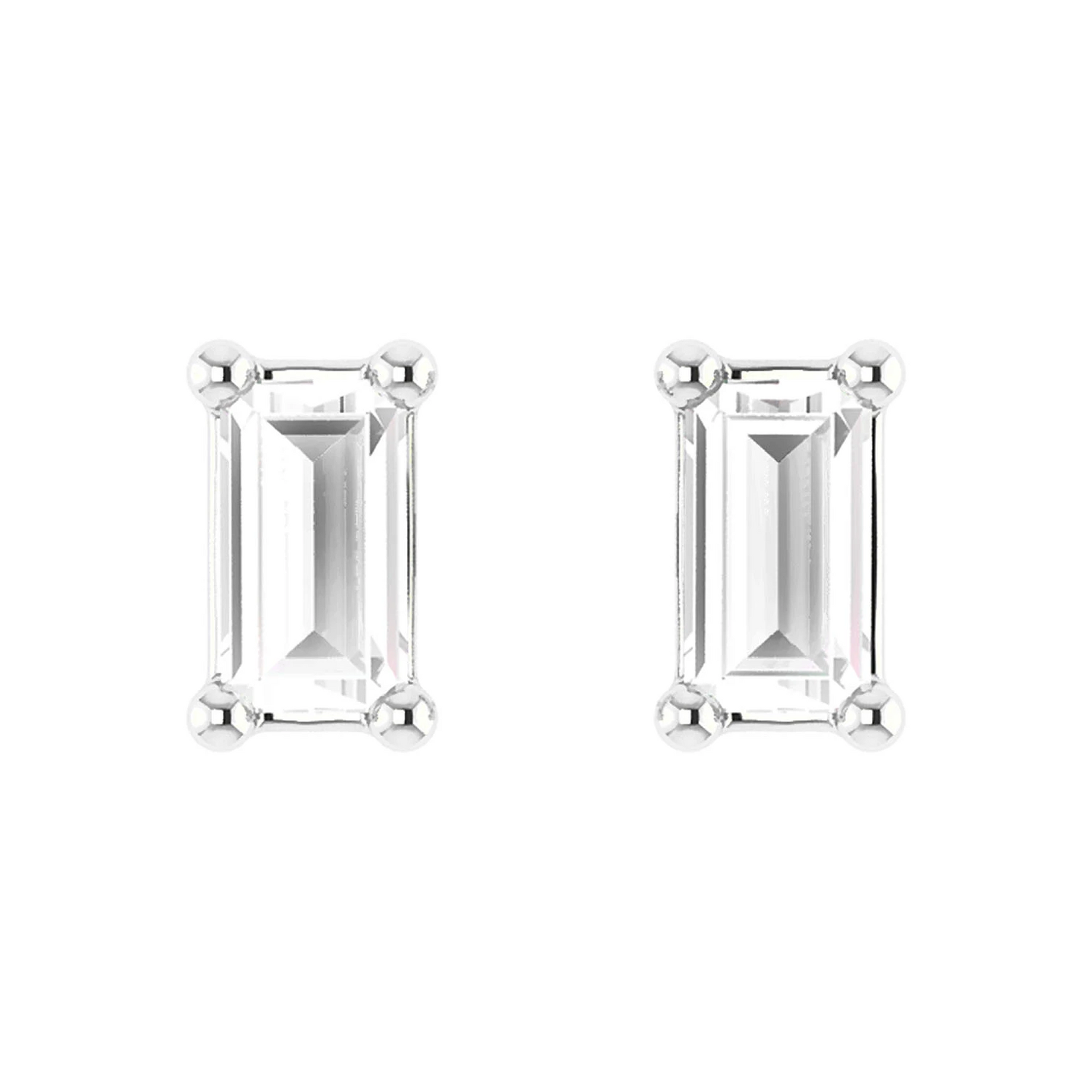 Baguette Diamond Solitaire Stud Earrings in 14K white gold, front view