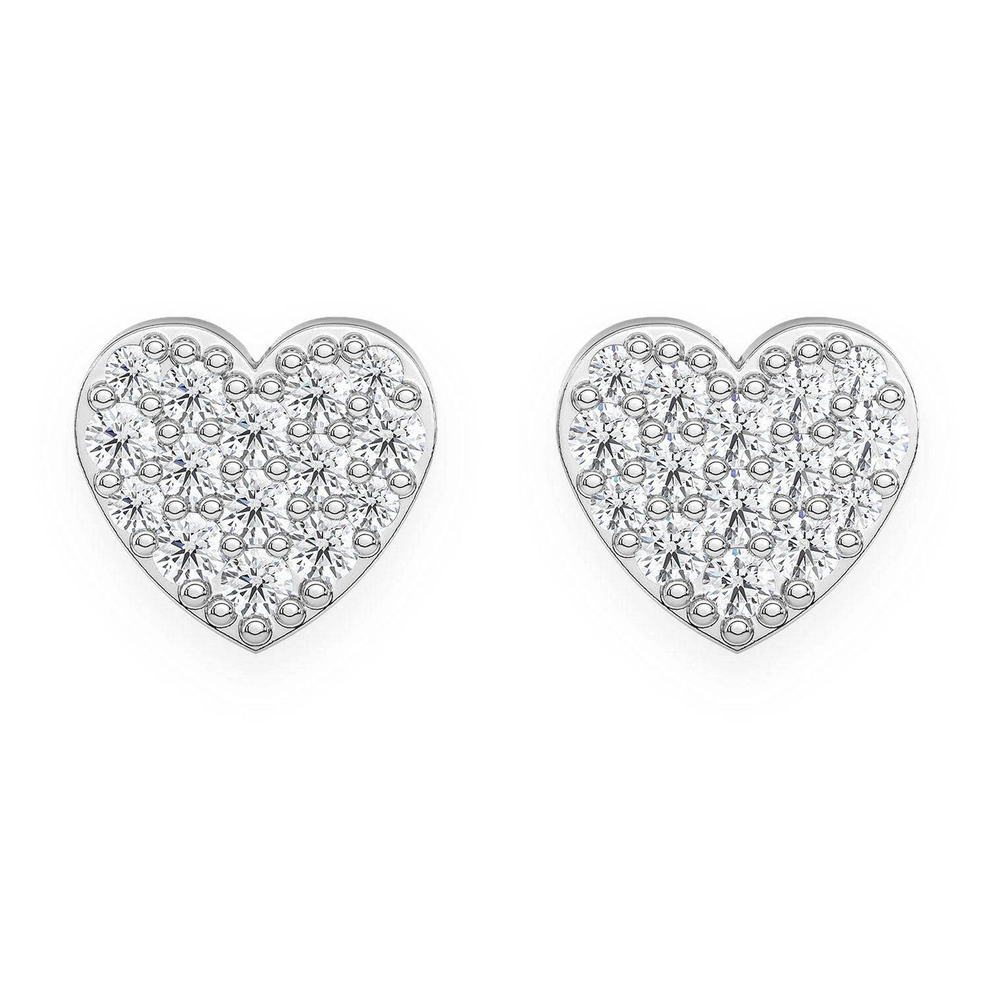 Heart Diamond Stud Earrings in 14K white gold, front view