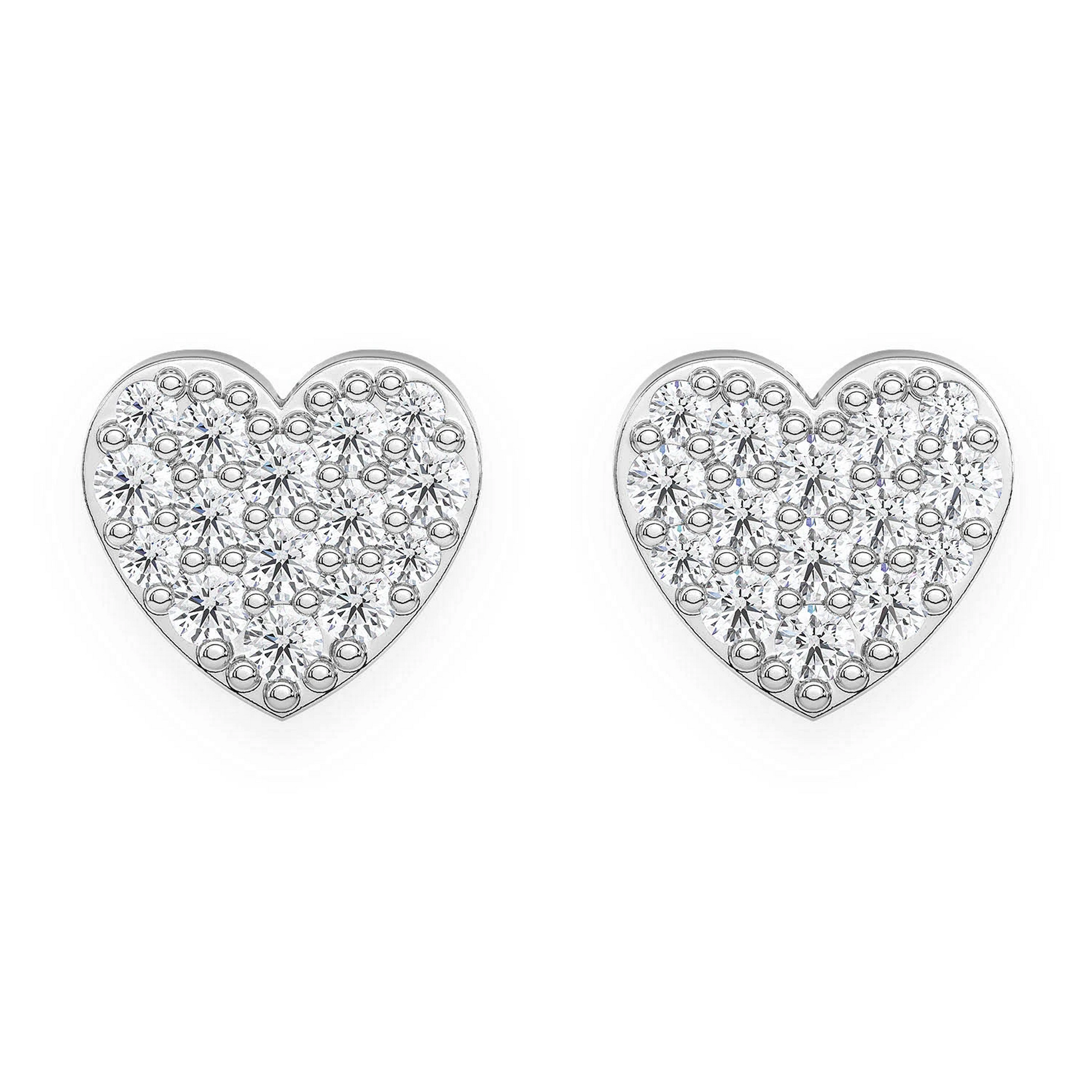Heart Diamond Stud Earrings in 14K white gold, front view