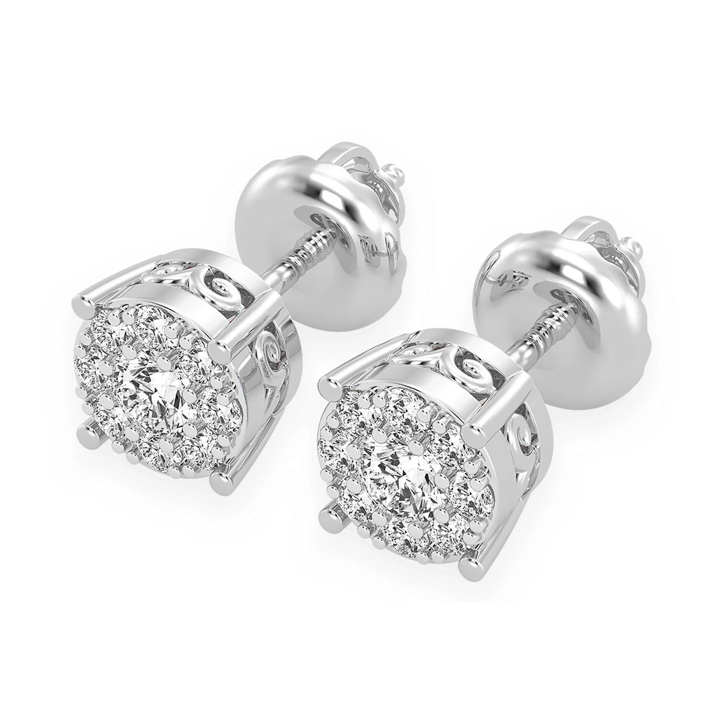 Mosaic Diamond Studs in 14K white gold, 0.25ctw, angled view