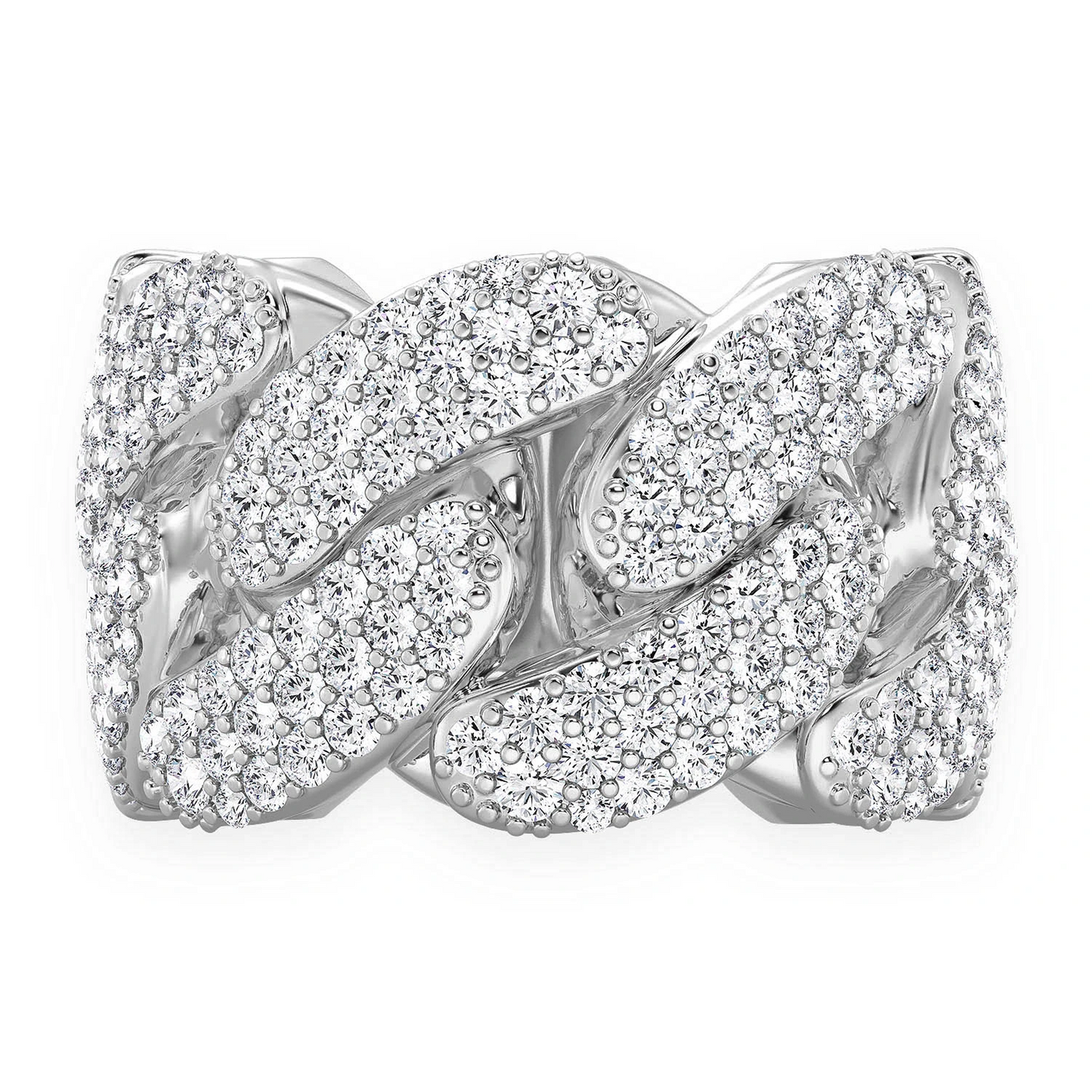 Iced Out Cuban Ring in 14K white gold, 13mm | 2.50ctw, front view