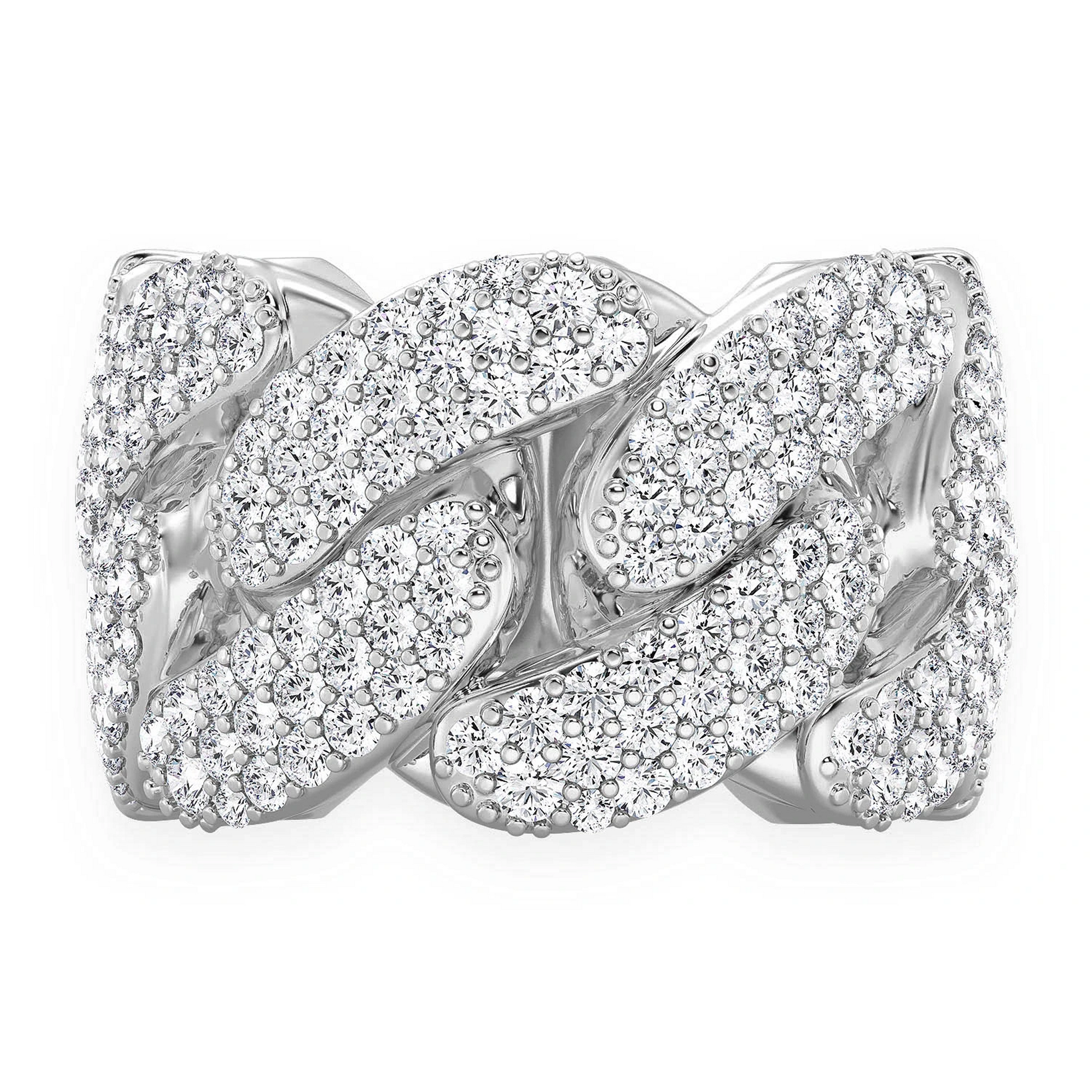 Iced Out Cuban Ring in 14K white gold, 13mm | 2.50ctw, front view