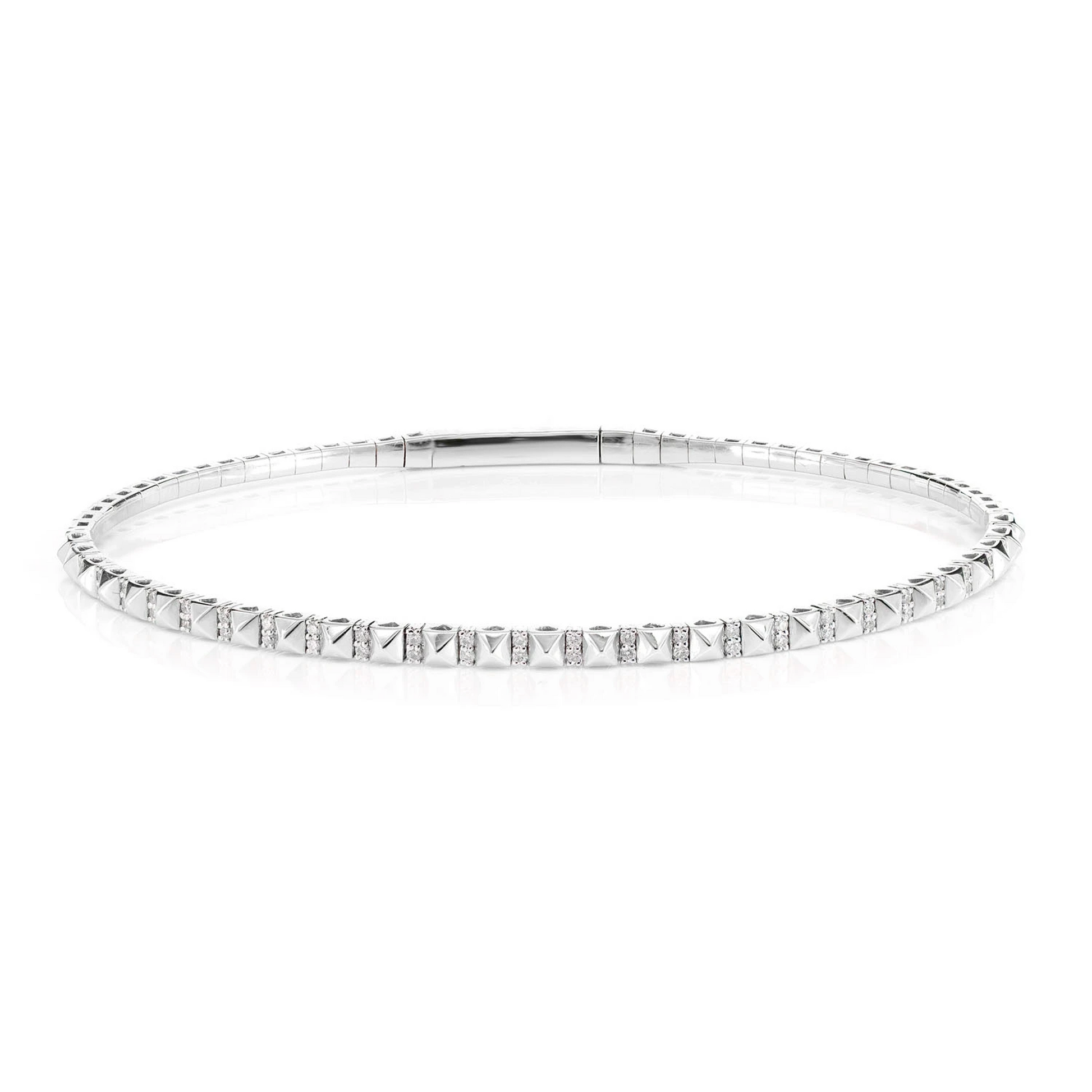 Pointed Square Diamond Flex Bangle Bracelet in 14K white gold, front view