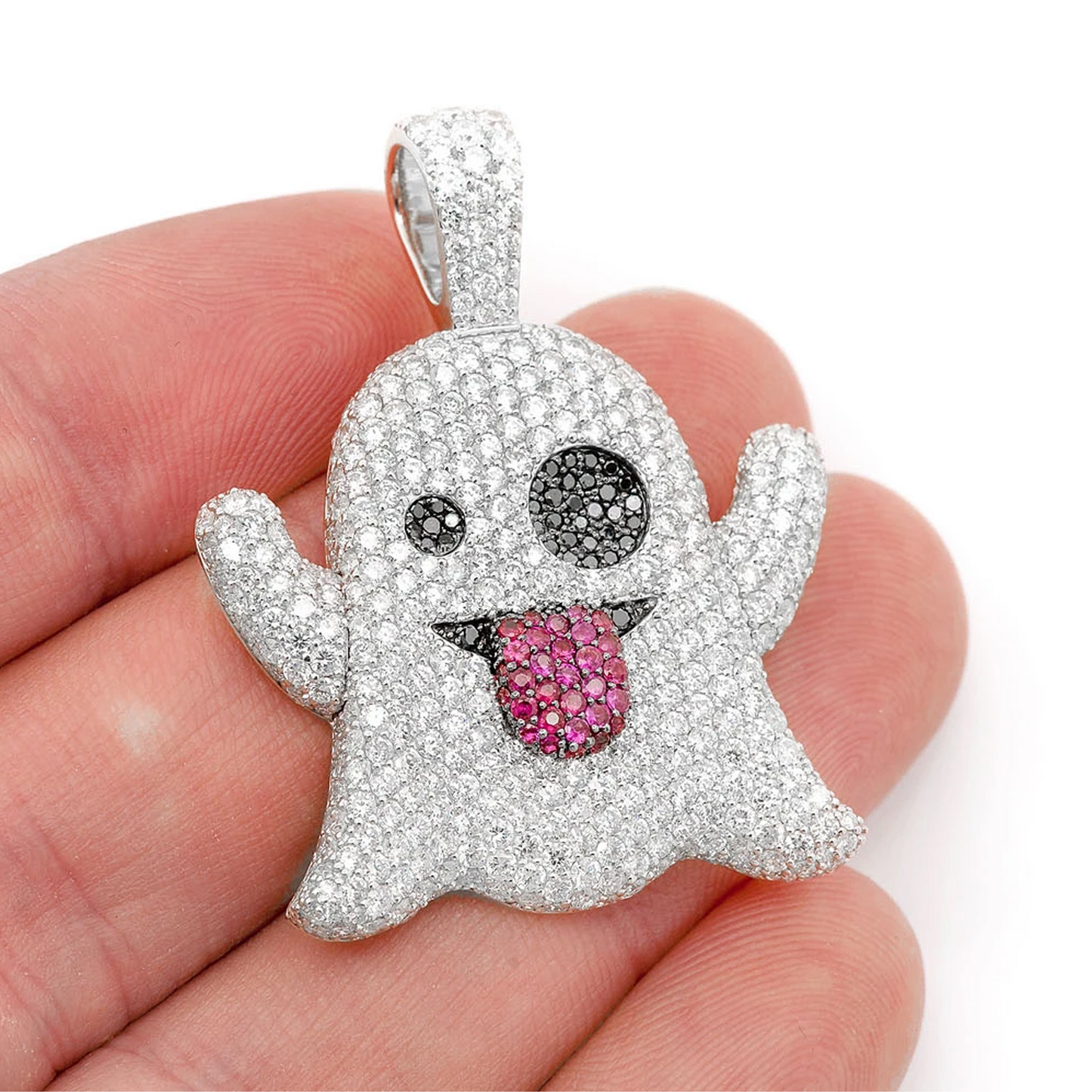 Ghost Ruby & Diamond Pendant in 14K white gold, 5.25ctw, angled view