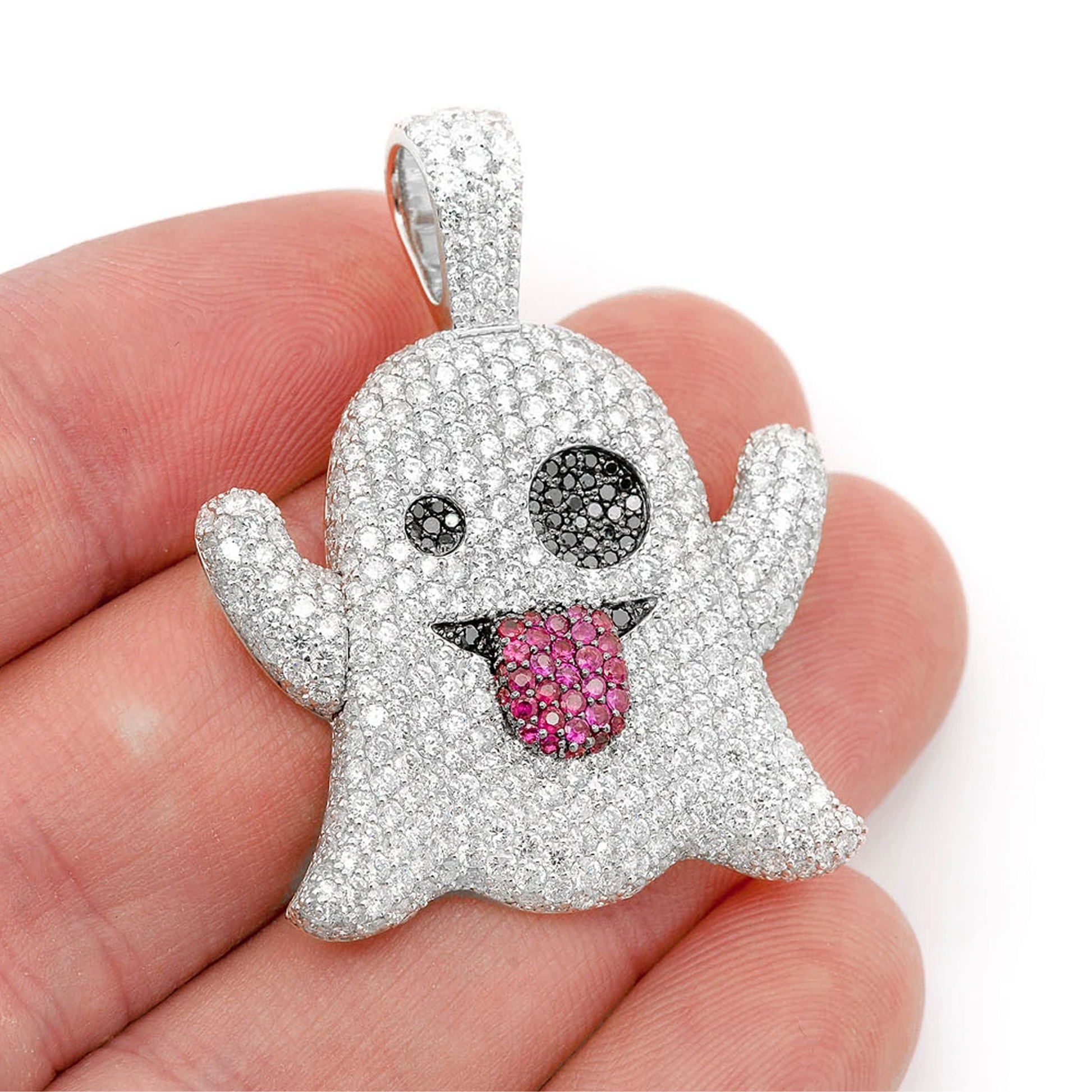 Ghost Ruby & Diamond Pendant in 14K white gold, 5.25ctw, angled view