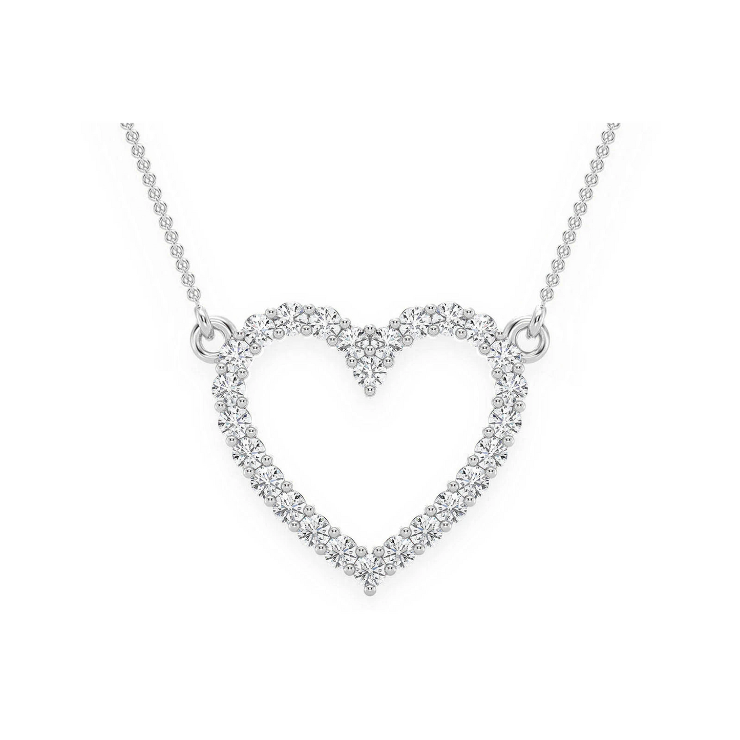 Open Heart Diamond Necklace in 14K white gold, front view