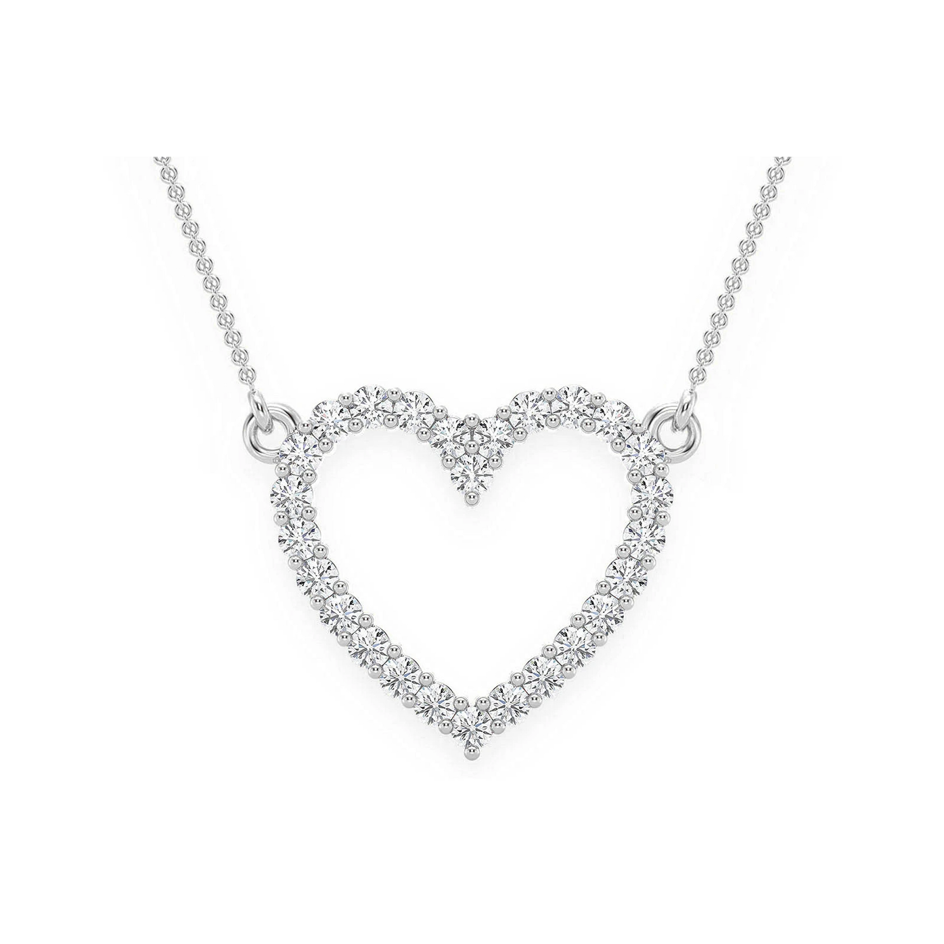 Open Heart Diamond Necklace in 14K white gold, front view