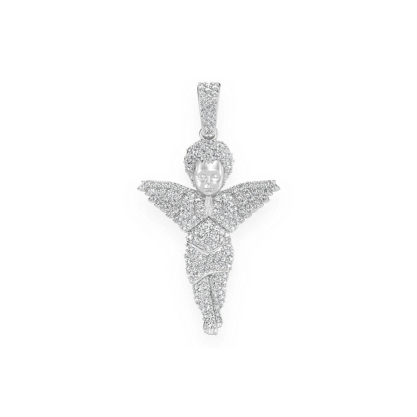 Praying Angel Diamond Pendant in 14K white gold, front view
