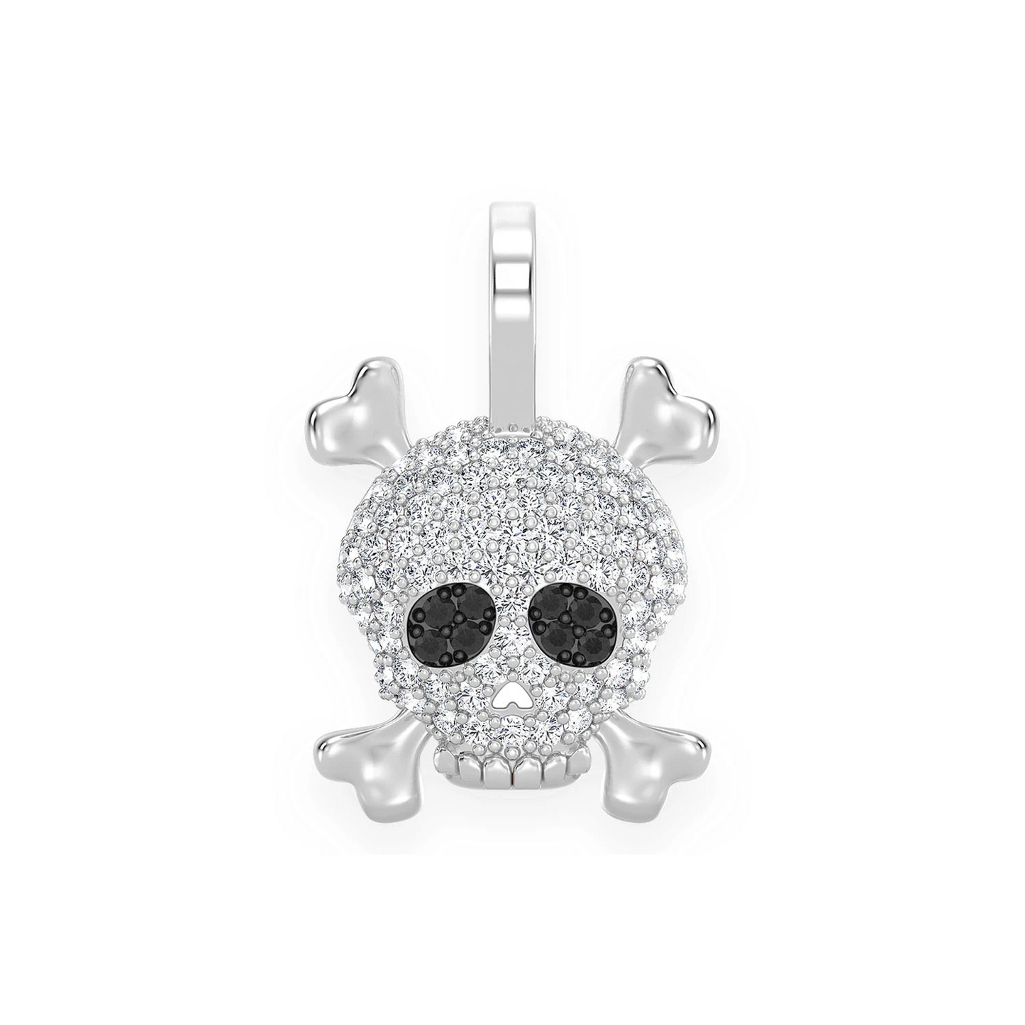 Skull & Crossbones Diamond Pendant in 14K white gold, front view