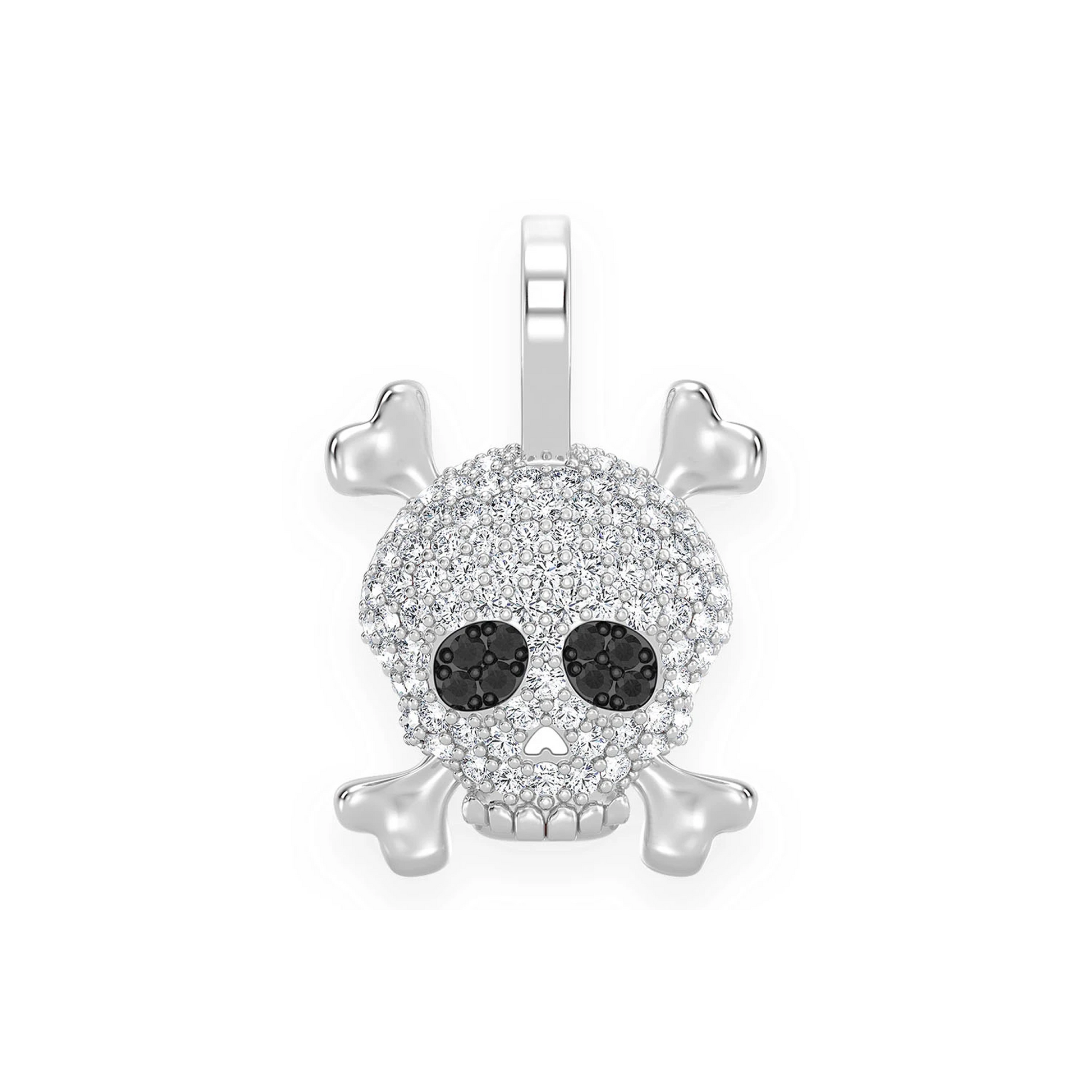 Skull & Crossbones Diamond Pendant in 14K white gold, front view