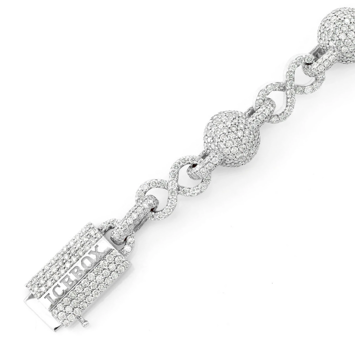 Infinity Bead Link Diamond Bracelet in 14K white gold, detail view