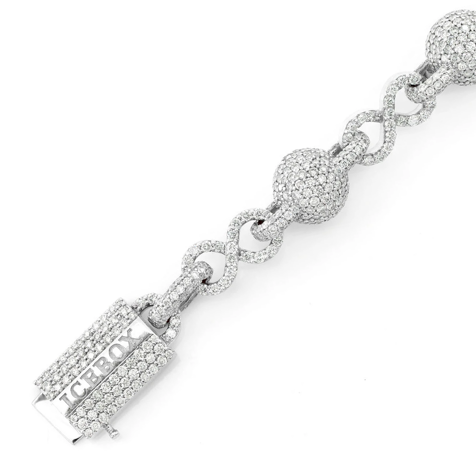 Infinity Bead Link Diamond Bracelet in 14K white gold, detail view