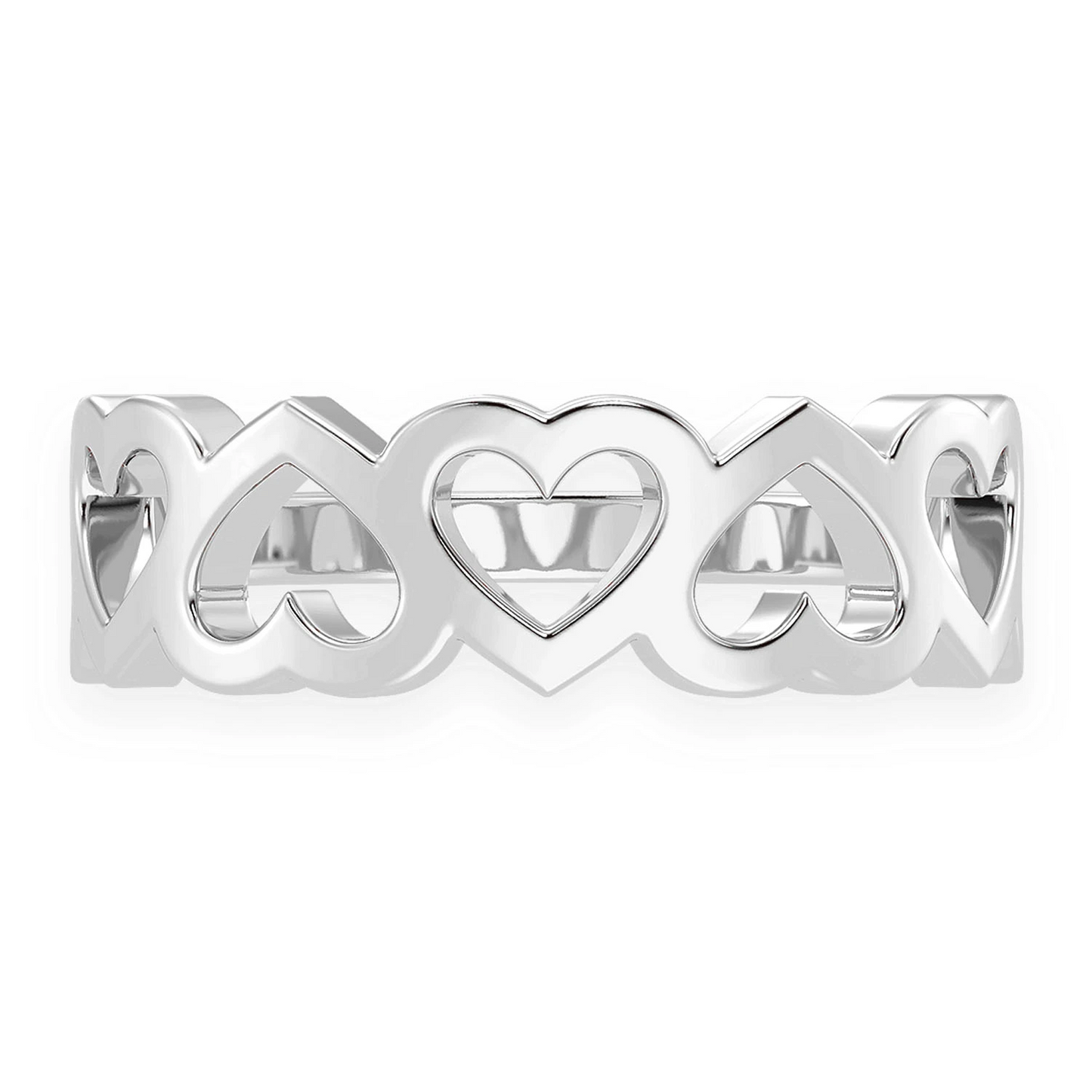 Heart Link Gold Ring in 14K white gold, front view