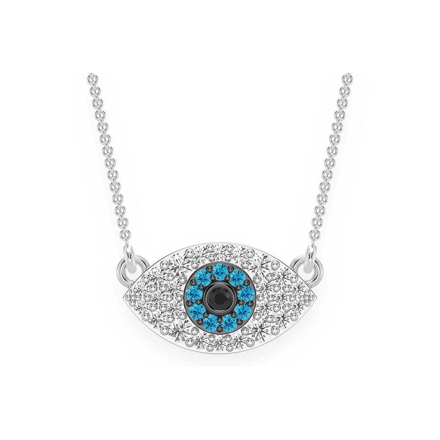 Evil Eye Diamond Necklace in 14K white gold, front view