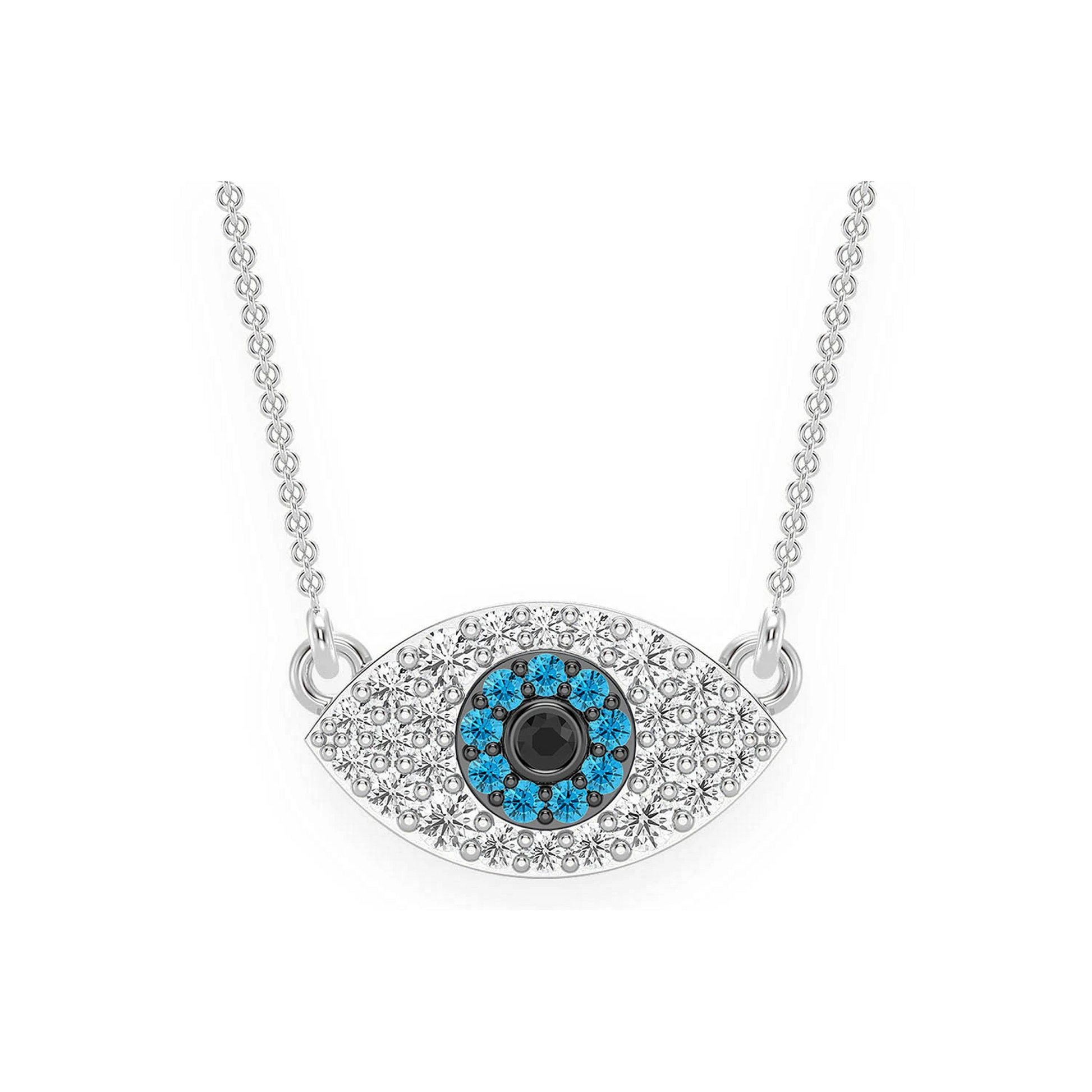 Evil Eye Diamond Necklace in 14K white gold, front view