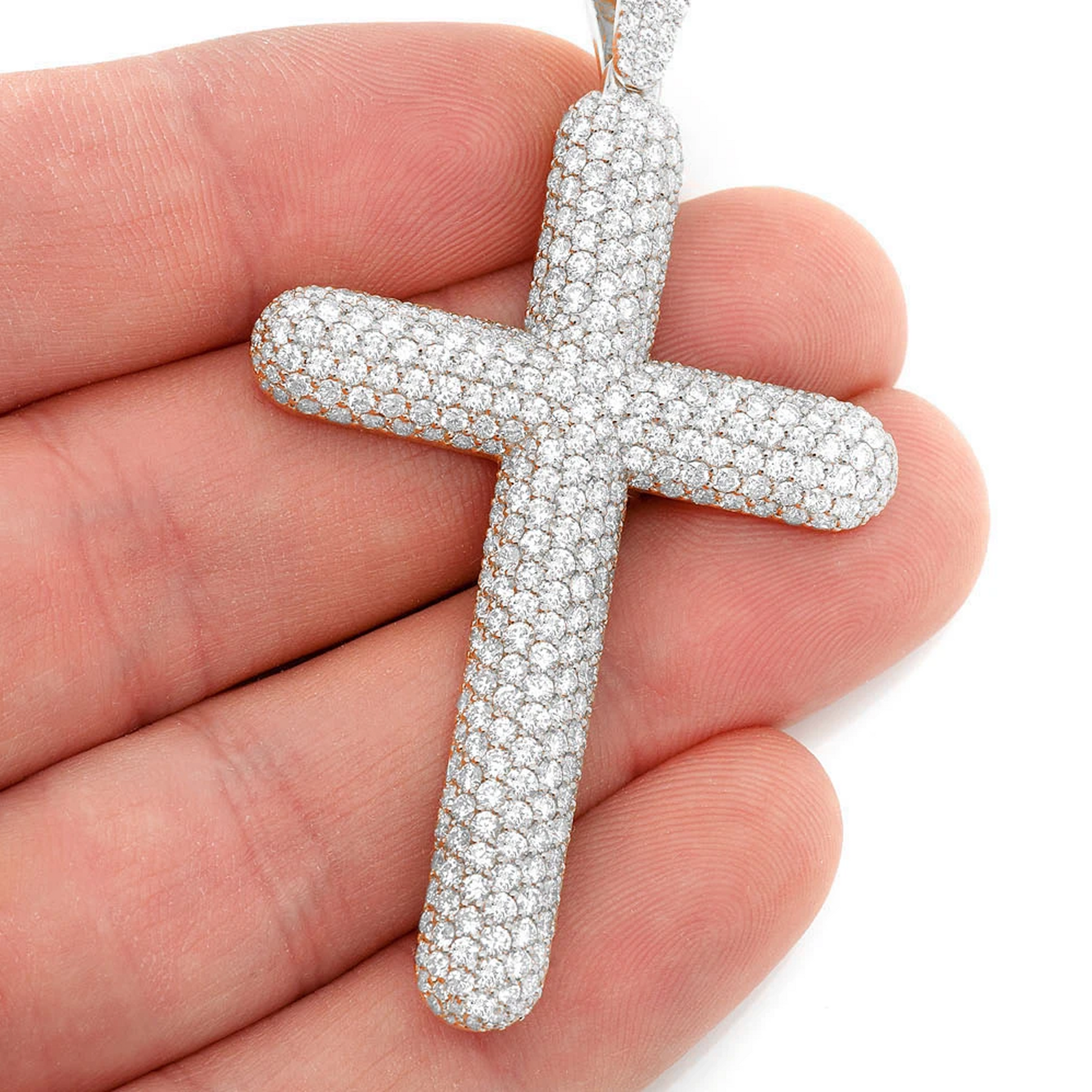 Bubbly Diamond Cross Pendant in 14K white gold, Statement | 8.50ctw, angled view