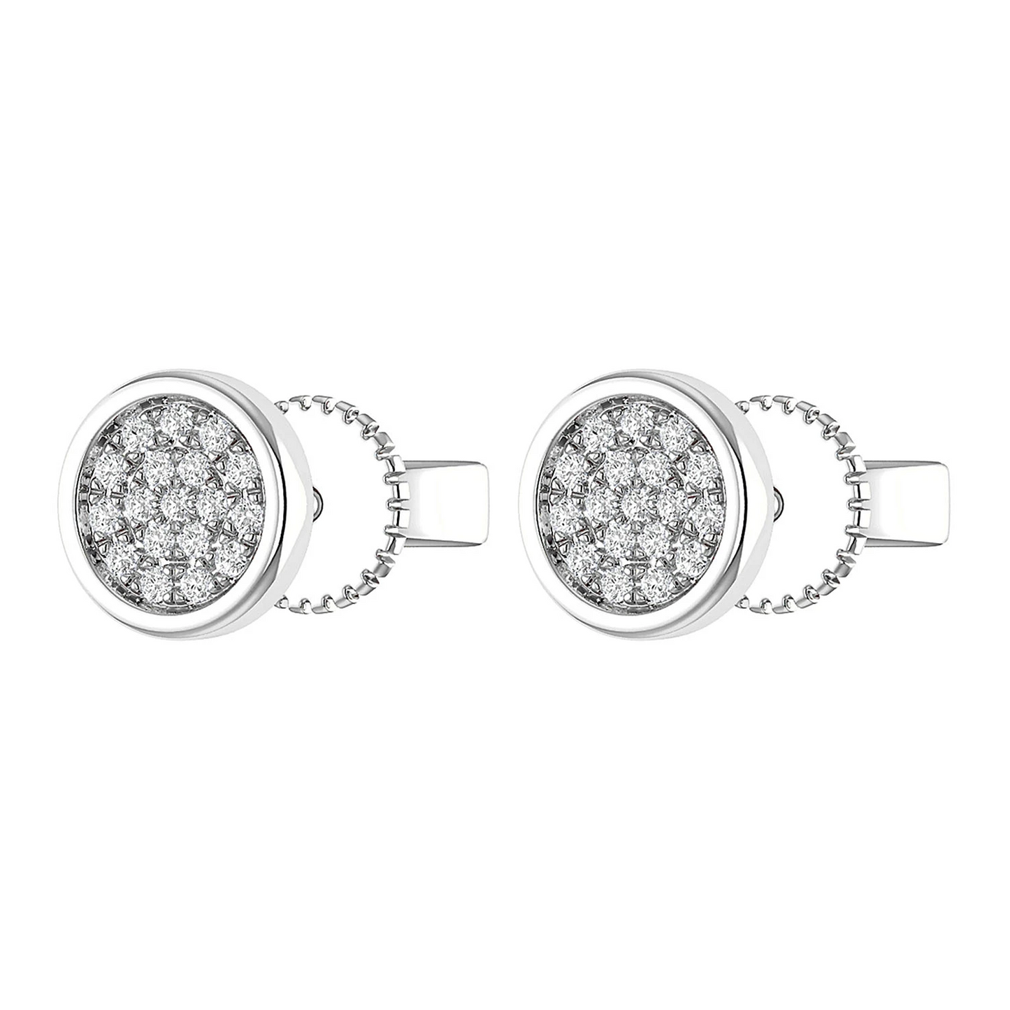 Bezel Cluster Diamond Stud Earrings in 14K white gold, angled view