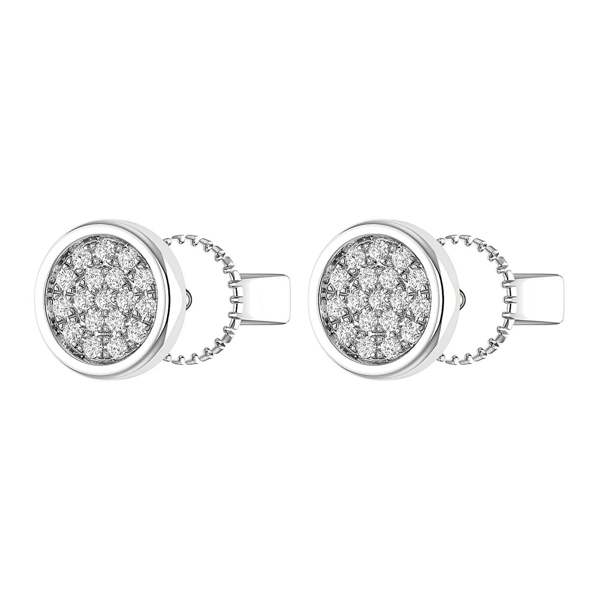 Bezel Cluster Diamond Stud Earrings in 14K white gold, angled view