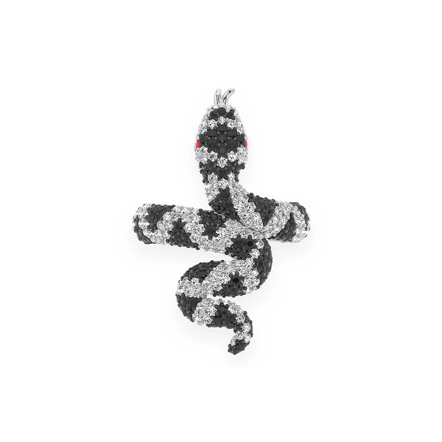 Snake Diamond Ring in 14K white gold, Black Diamond, front view