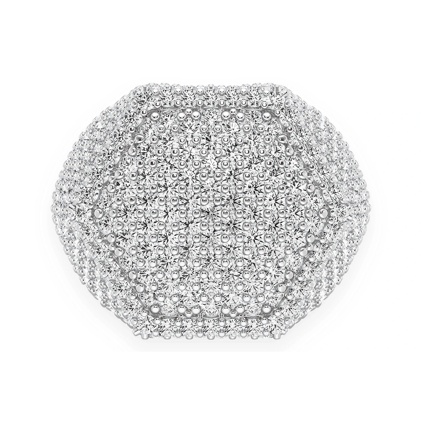 Hexagon Diamond Signet Ring in 14K white gold, front view