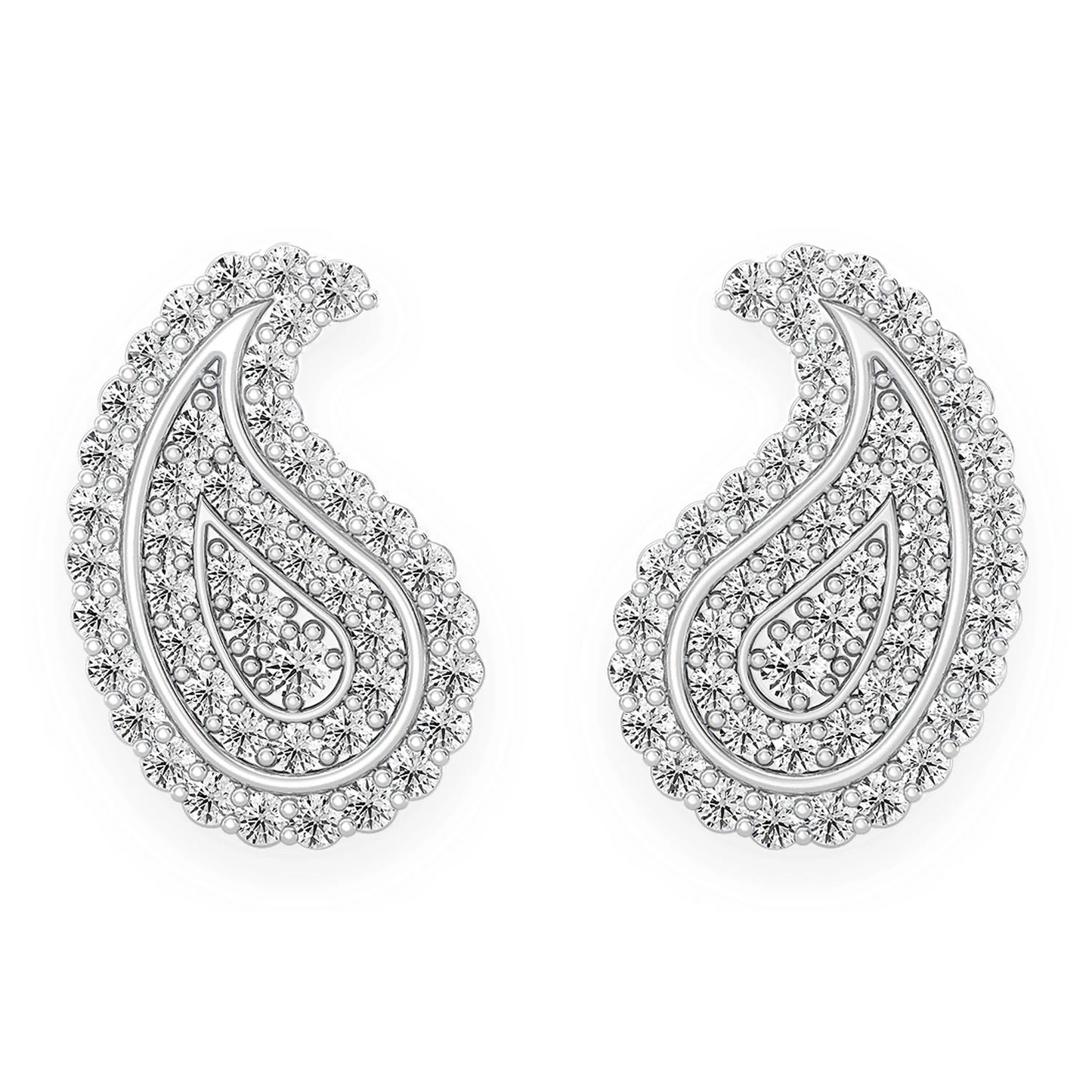 Paisley Diamond Stud Earrings in 14K white gold, front view
